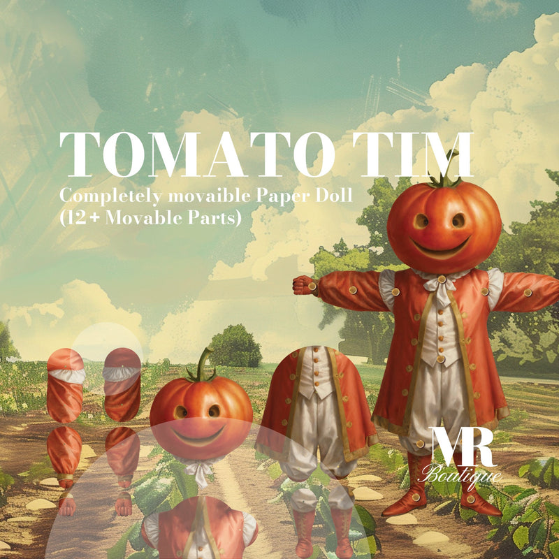 Tomato Tim Movable Paper Doll - DIY Craft Kit, Fun Home Decor, Unique Handmade Gift, Collectible Tomato Character, Articulated Figure