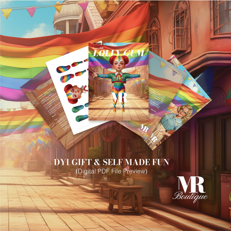 Lolly Gum Movable Paper Doll - DIY Pride Craft Kit, LGBTQ+ Celebration, Handmade Collectible, Unique Articulated Figure, Rainbow Decor