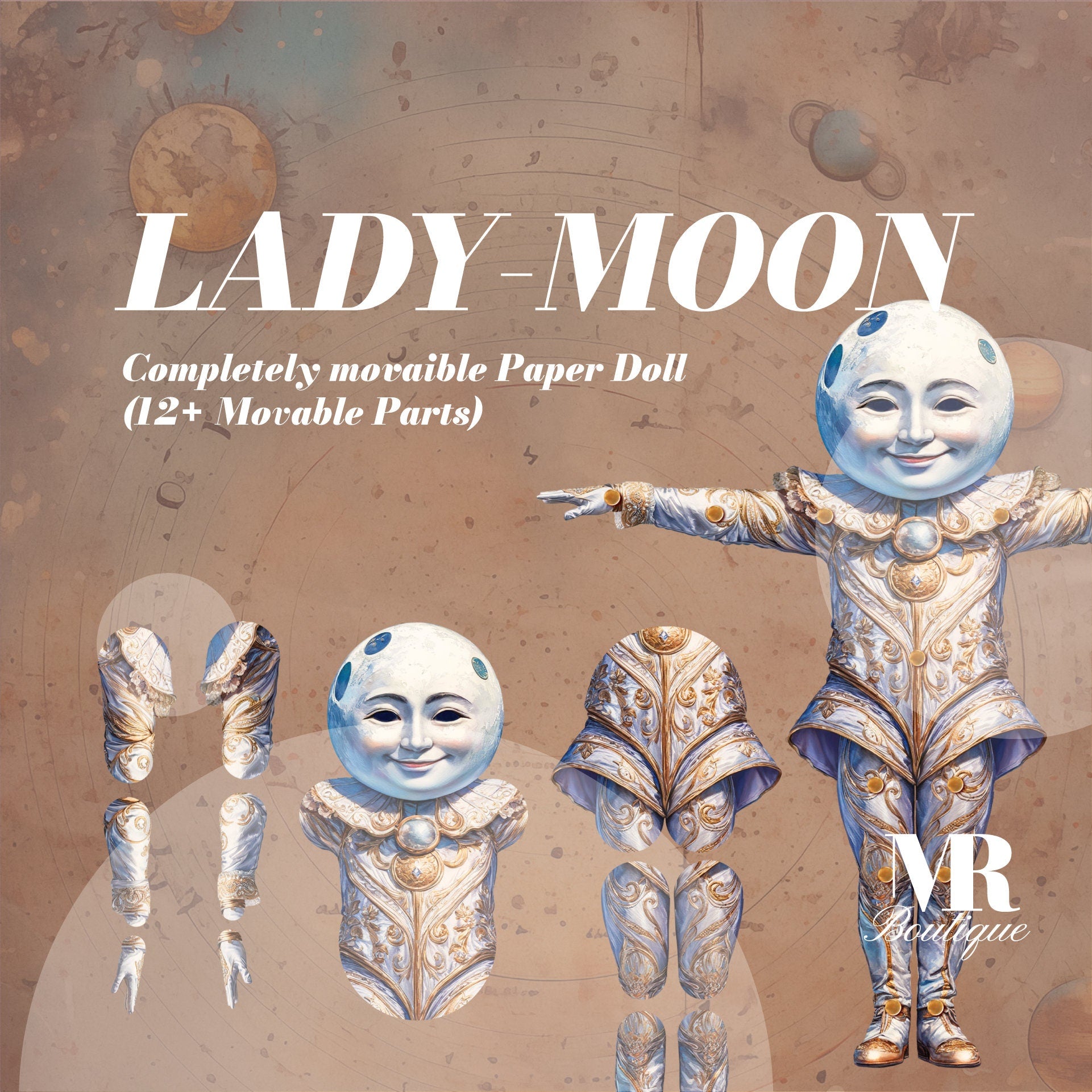 Lady-Moon Movable Paper Doll, DIY Celestial Craft Kit, Fun Creative Craft Kit for All Ages, Unique Collectible Art Toy