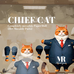 Movable Chief Cat Paper Doll, DIY Gift, Fun Creative Craft Figure for All Ages, Unique Collectible Art Toy