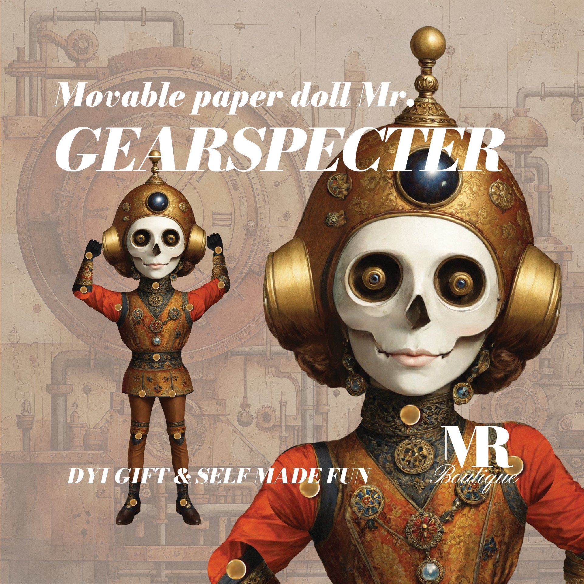 Mr. Gearspecter Steampunk Movable Paper Doll - Handmade DIY Art Toy, Perfect Unique Gift for Collectors and Vintage Enthusiasts