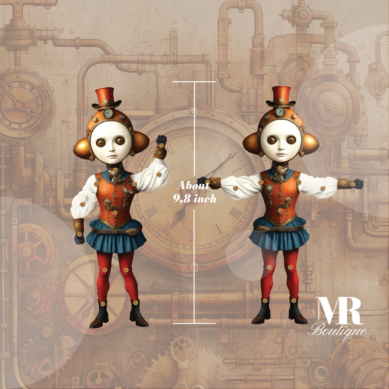 Mrs. Timekeeper Steampunk Movable Paper Doll - Handmade DIY Art Toy, Perfect Unique Gift for Collectors and Vintage Enthusiasts