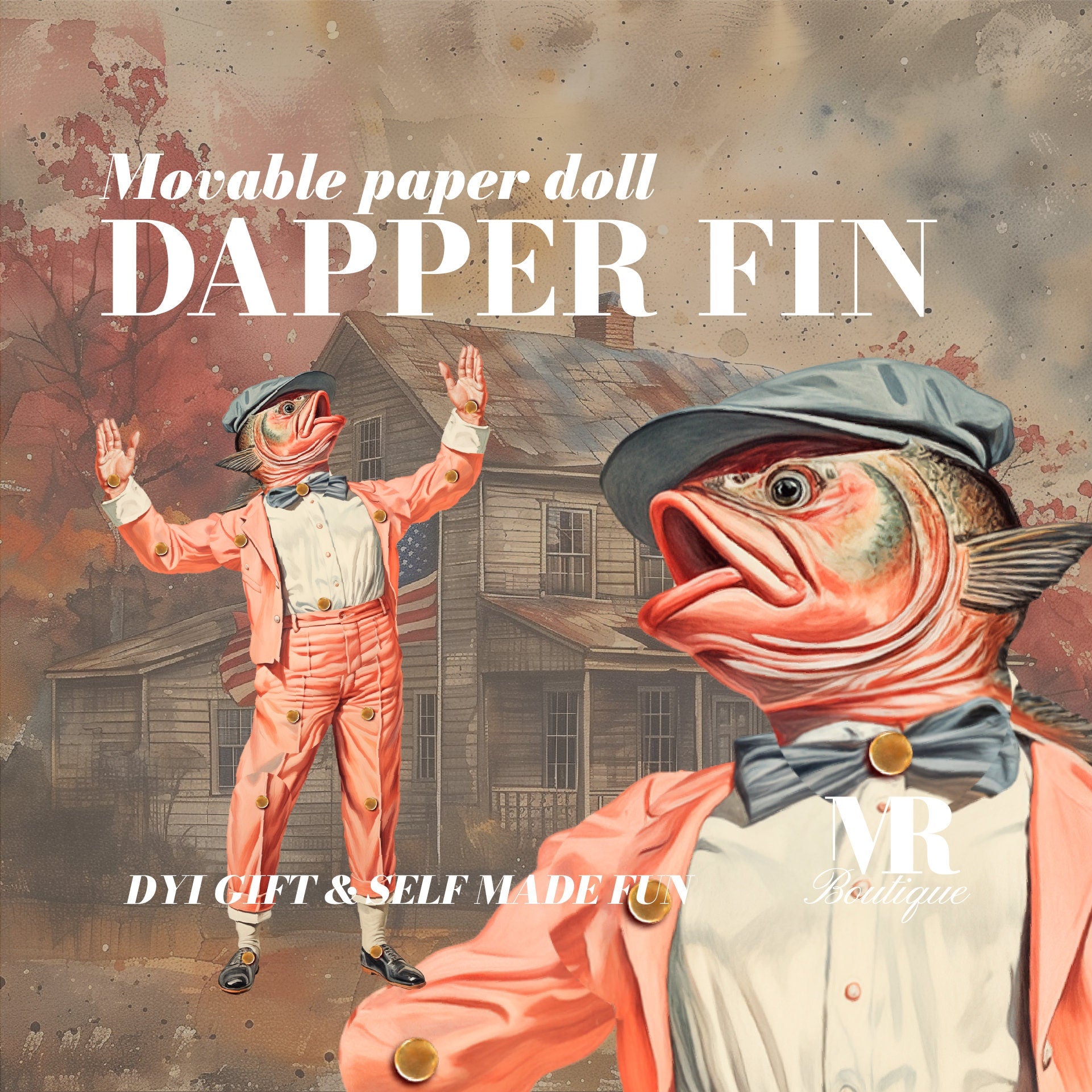 Dapper Fin Movable Paper Doll - Quirky DIY Art Toy, Perfect Collectible Gift for Vintage Enthusiasts