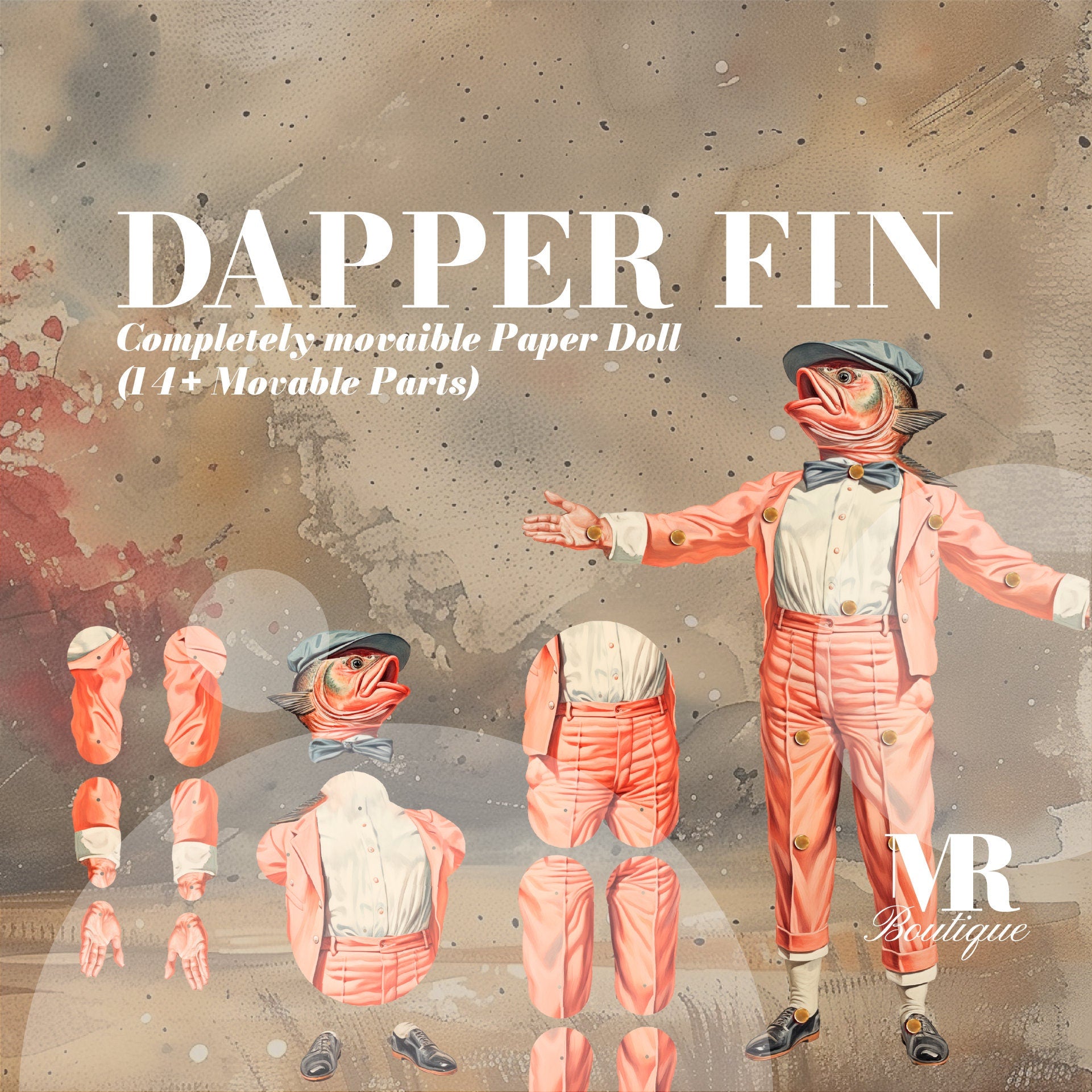 Dapper Fin Movable Paper Doll - Quirky DIY Art Toy, Perfect Collectible Gift for Vintage Enthusiasts