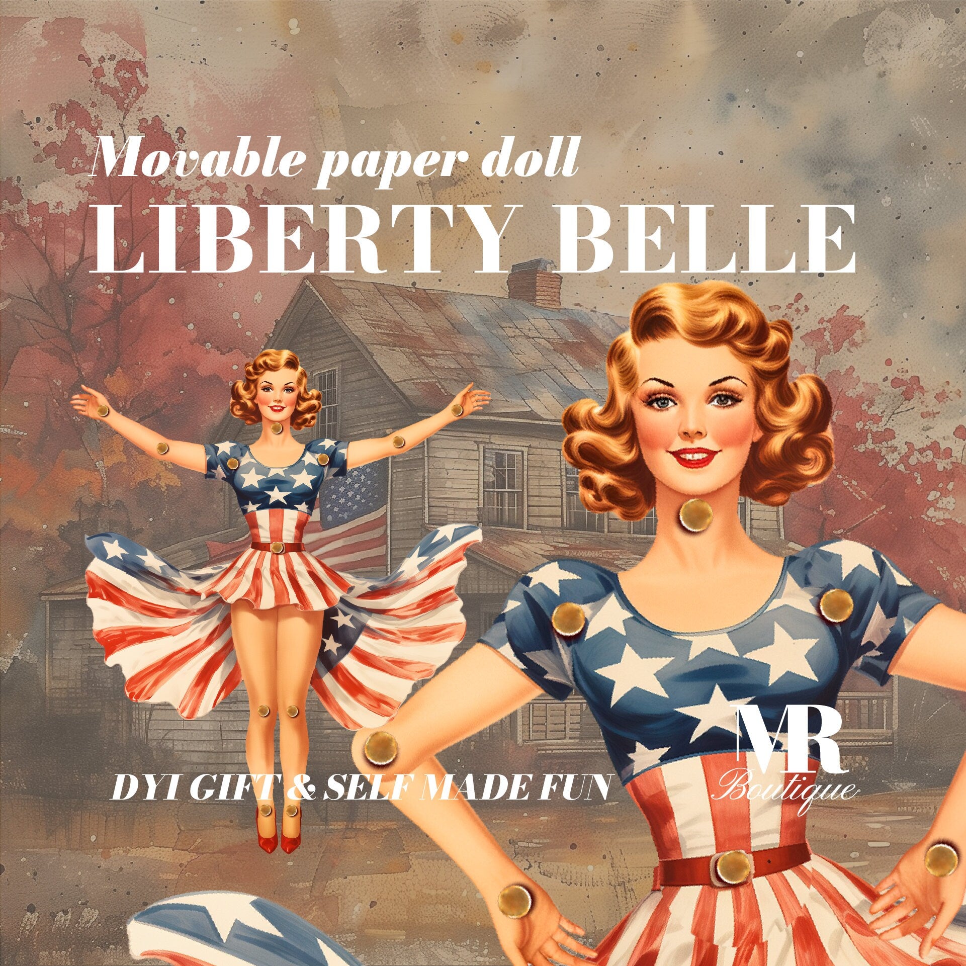 Liberty Belle Movable Paper Doll - Patriotic DIY Art Toy, Perfect Collectible Gift for Vintage Enthusiasts