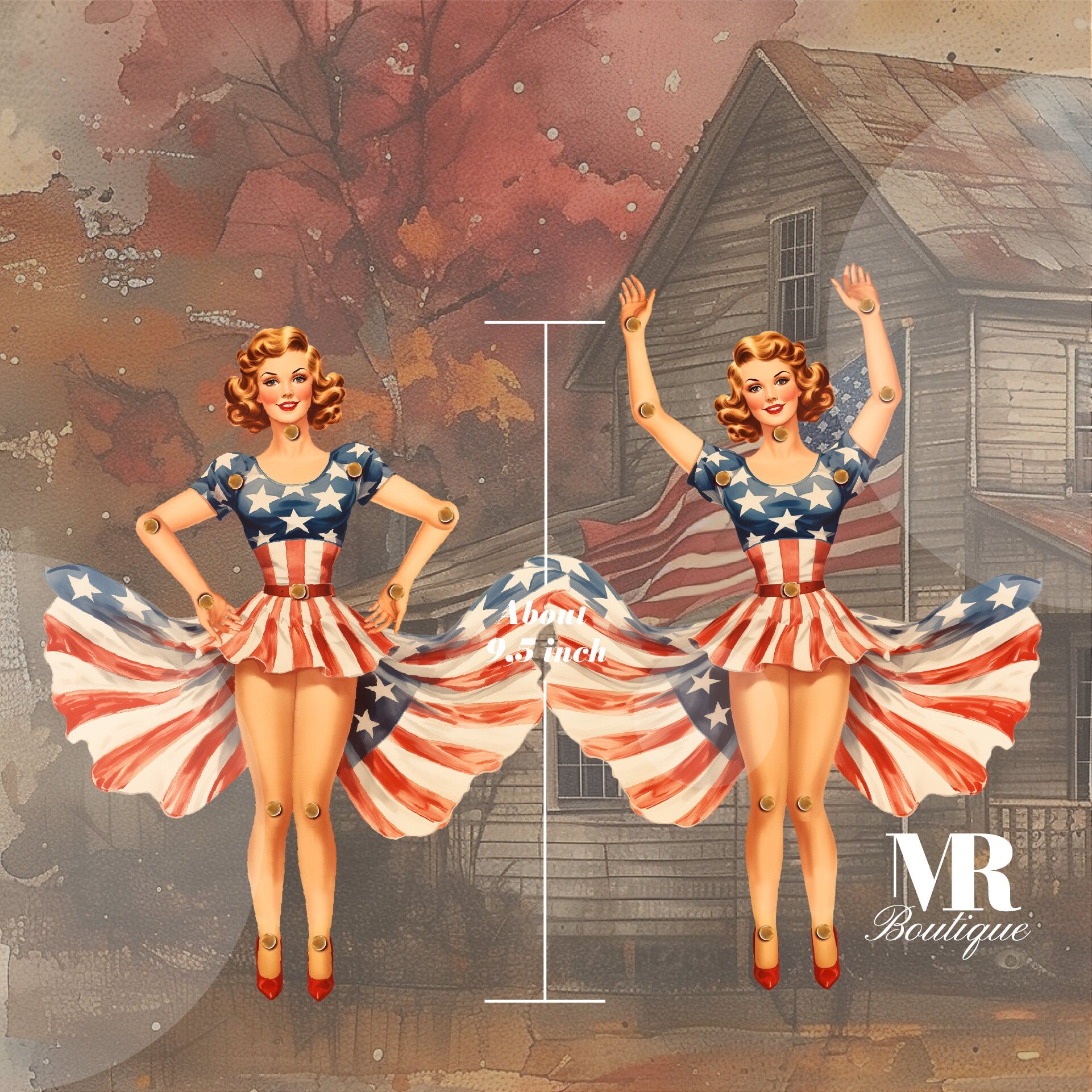 Liberty Belle Movable Paper Doll - Patriotic DIY Art Toy, Perfect Collectible Gift for Vintage Enthusiasts