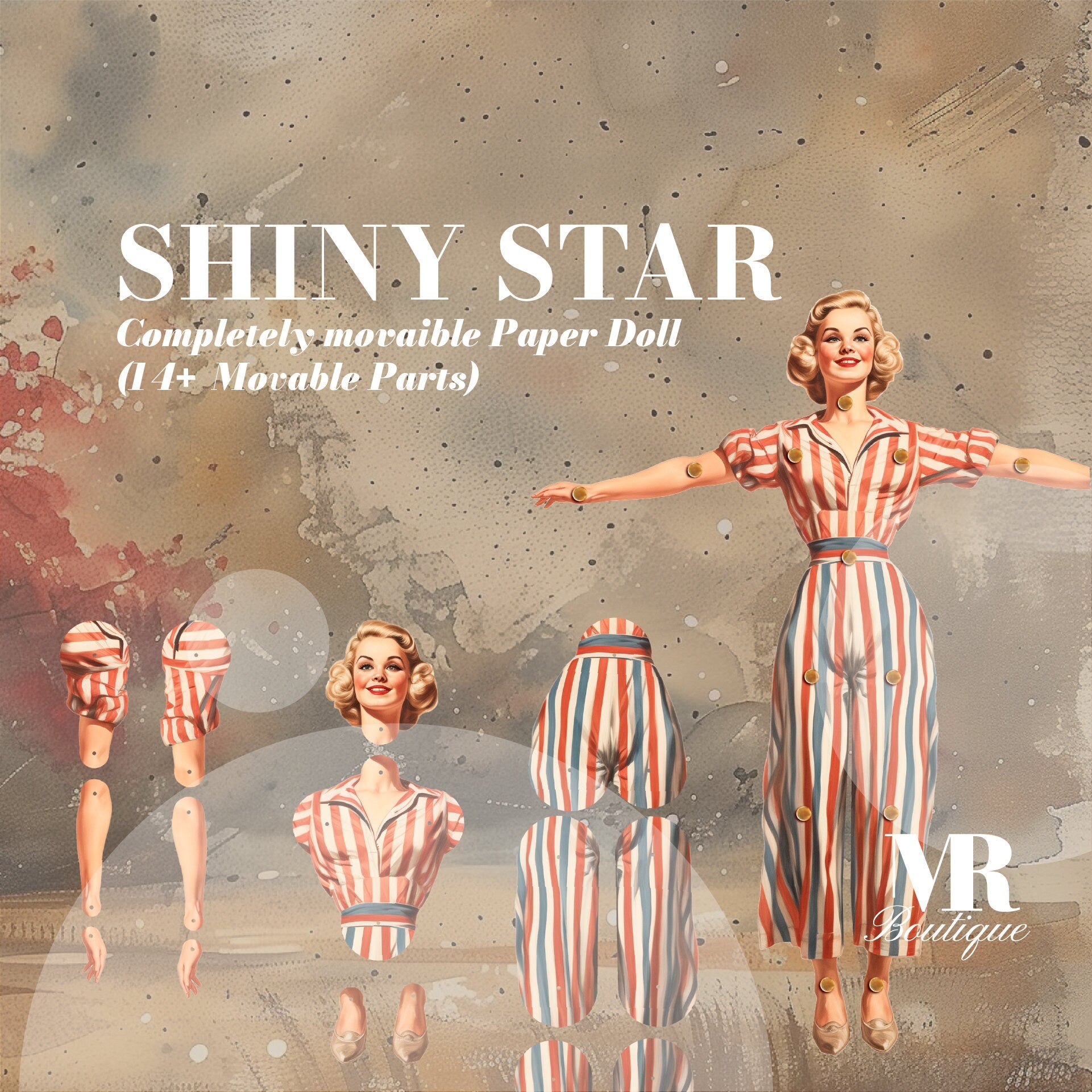 Shiny Star Movable Paper Doll - Patriotic DIY Art Toy, Ideal Collectible Gift for Vintage Lovers