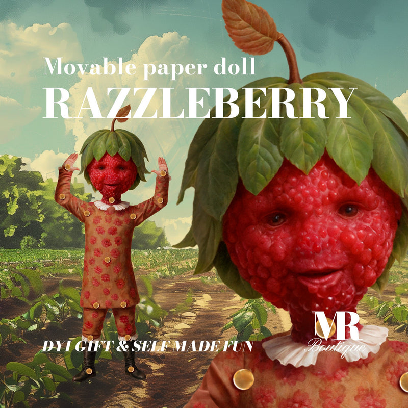 Razzleberry Movable Paper Doll - Raspberry Figure, Handmade Collectible, DIY Project, Unique Gift, Fun Home Decoration