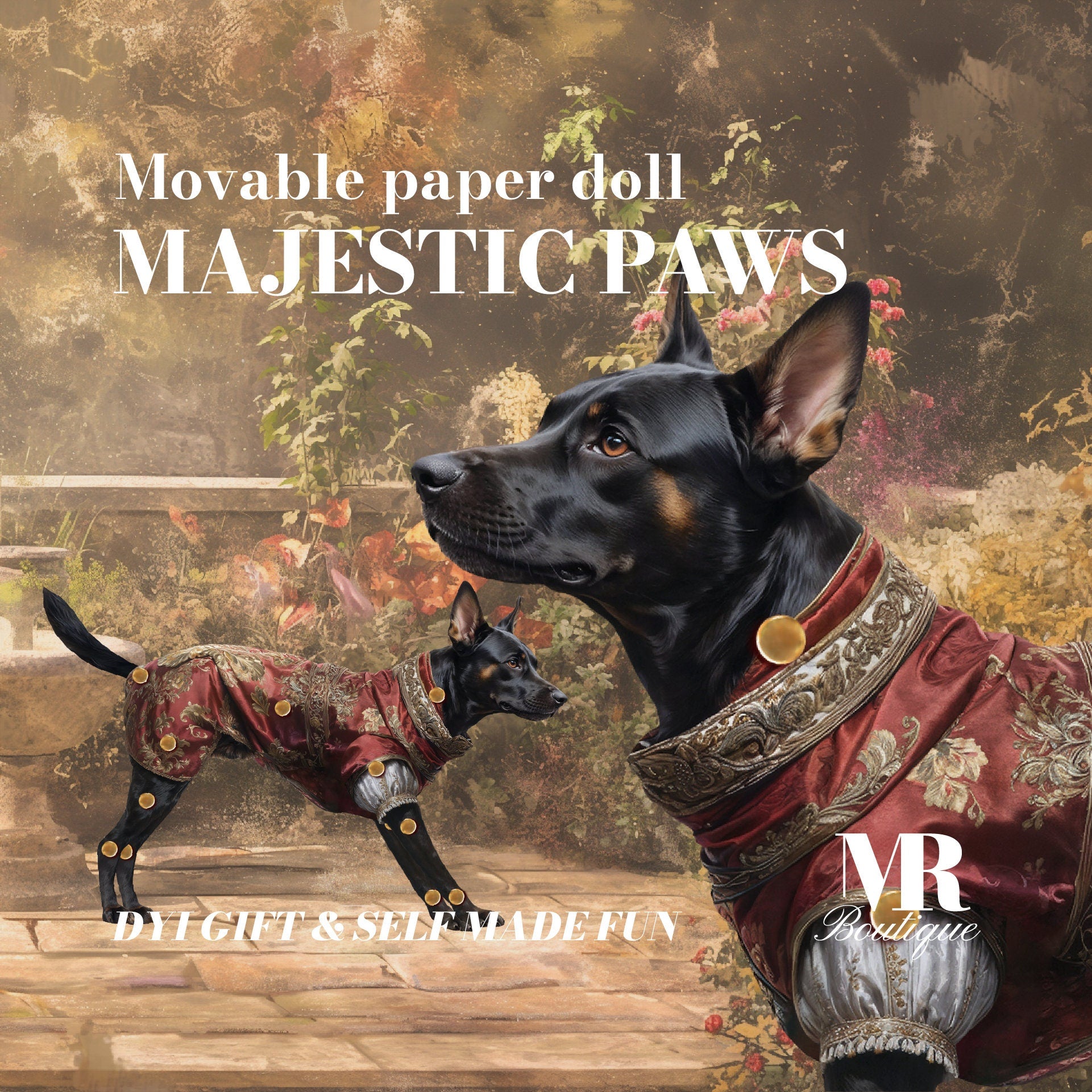 Majestic Paws Movable Awesome Mixed Breed Dog Paper Doll, Double-Sided DIY Kit, Unique Art Gift, Articulated Figure