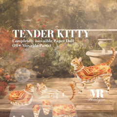 Tender Kitty Movable Fancy Cat Paper Doll, Double-Sided DIY Kit, Unique Art Gift, Articulated Figure