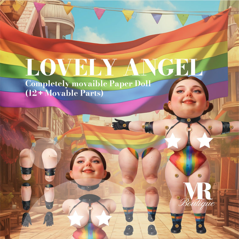 Lovely Angel Movable Paper Doll - DIY Pride Craft Kit, LGBTQ+ Celebration, Handmade Collectible, Unique Articulated Figure, Rainbow Decor