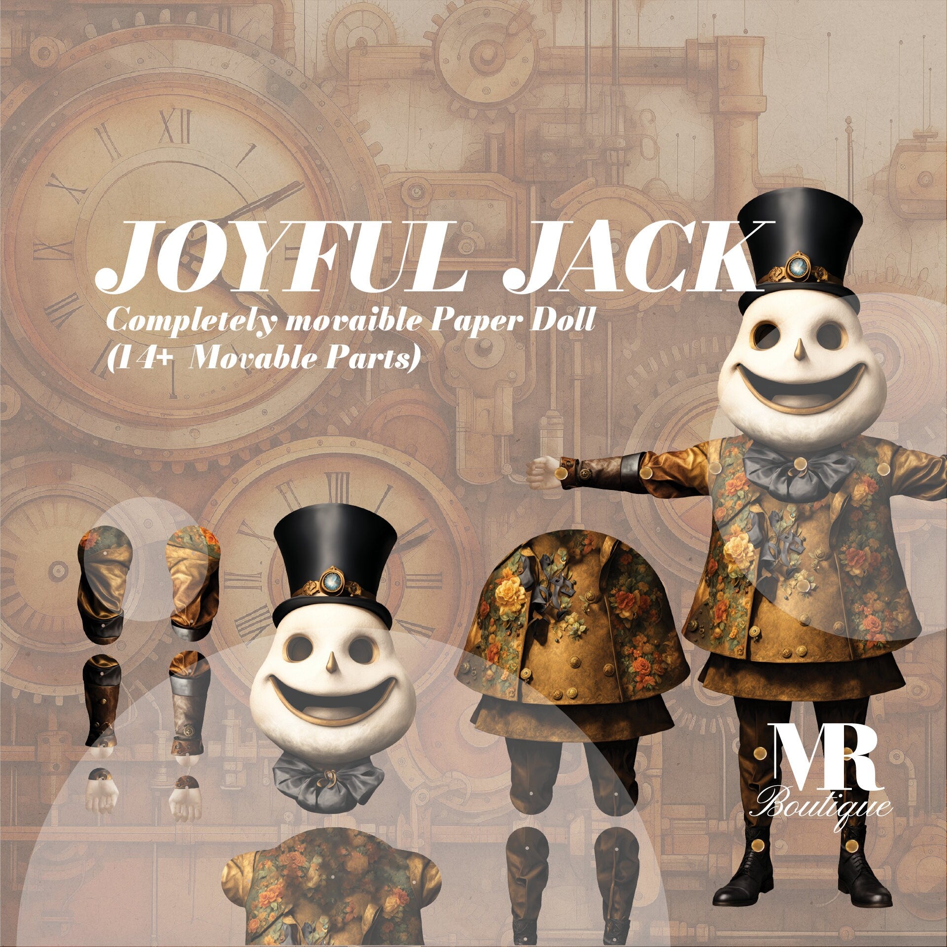 Joyful Jack Steampunk Movable Paper Doll - Handmade DIY Art Toy, Perfect Unique Gift for Collectors and Vintage Enthusiasts