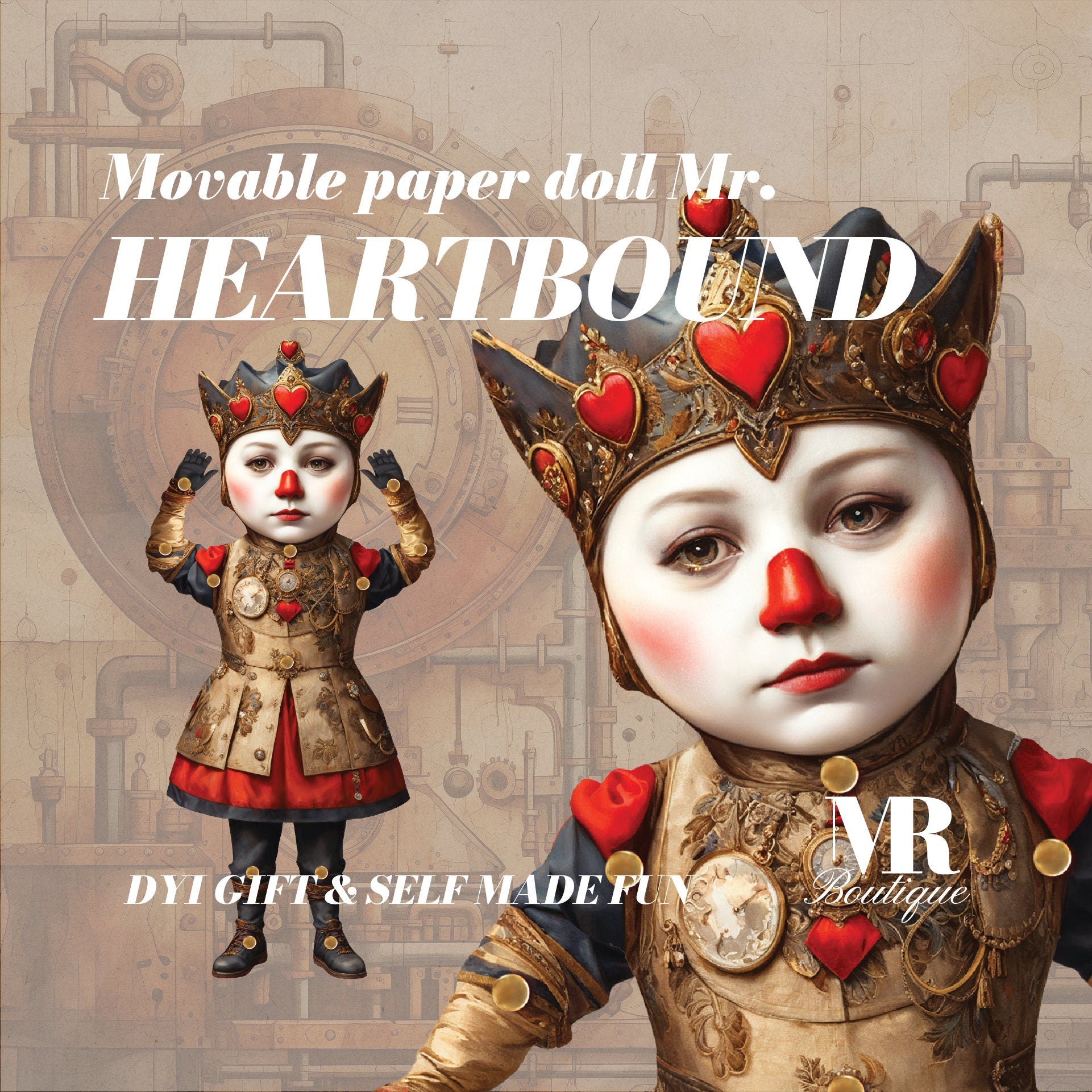 Mr. Heartbound Steampunk Movable Paper Doll - Handmade DIY Art Toy, Perfect Unique Gift for Collectors and Vintage Enthusiasts