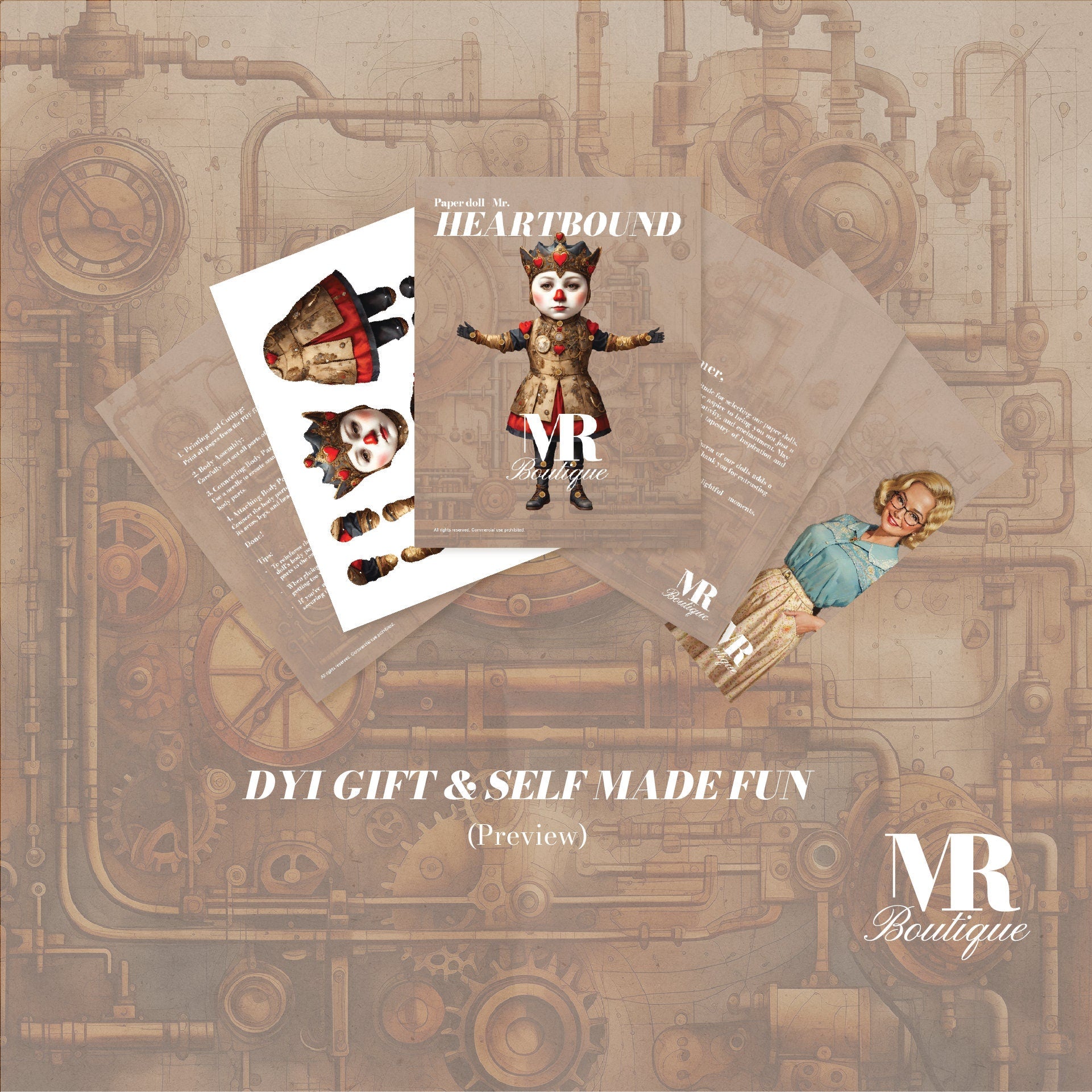 Mr. Heartbound Steampunk Movable Paper Doll - Handmade DIY Art Toy, Perfect Unique Gift for Collectors and Vintage Enthusiasts