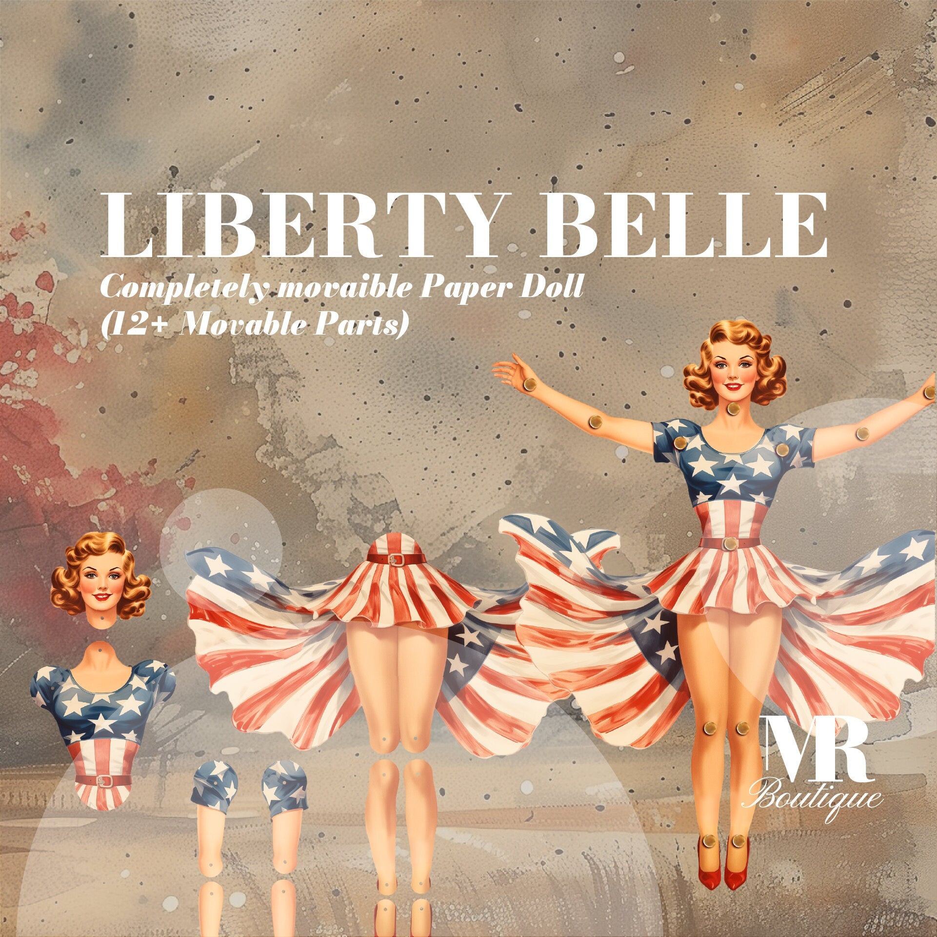 Liberty Belle Movable Paper Doll - Patriotic DIY Art Toy, Perfect Collectible Gift for Vintage Enthusiasts