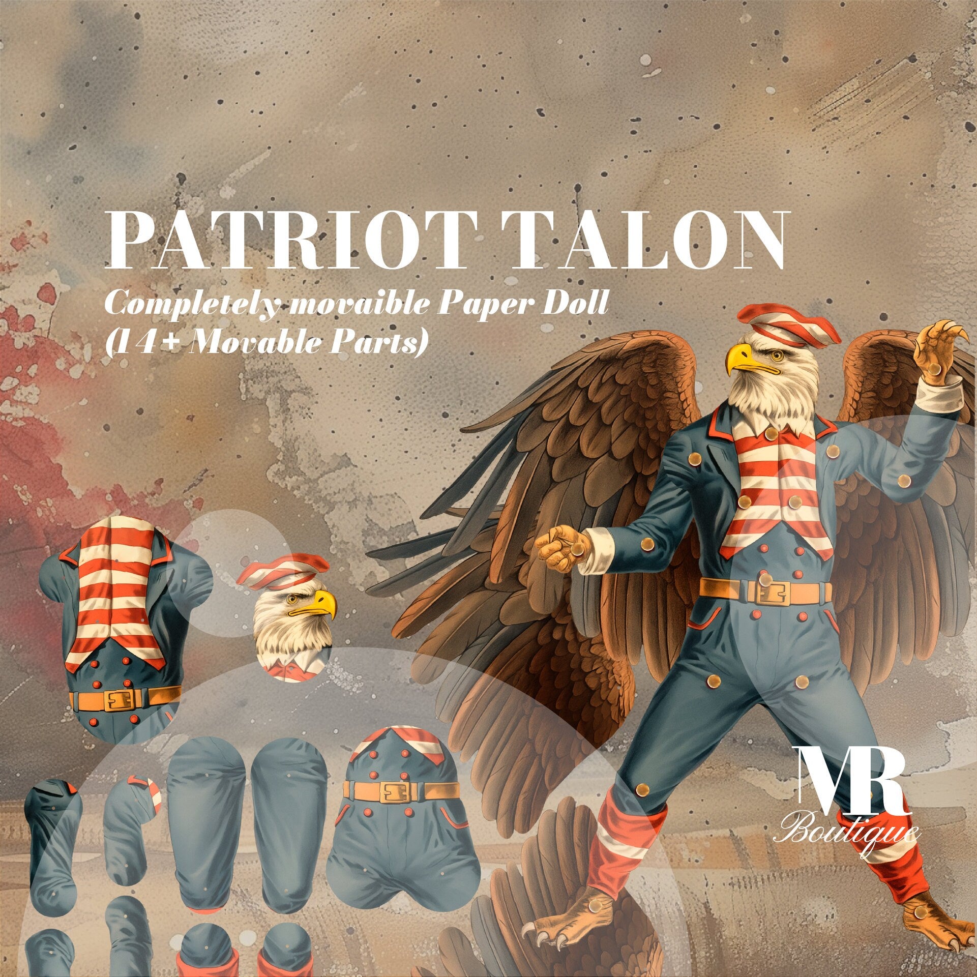 Patriot Talon Movable Paper Doll - Engaging DIY Art Toy, Perfect Unique Gift for Collectors and Americana Enthusiasts