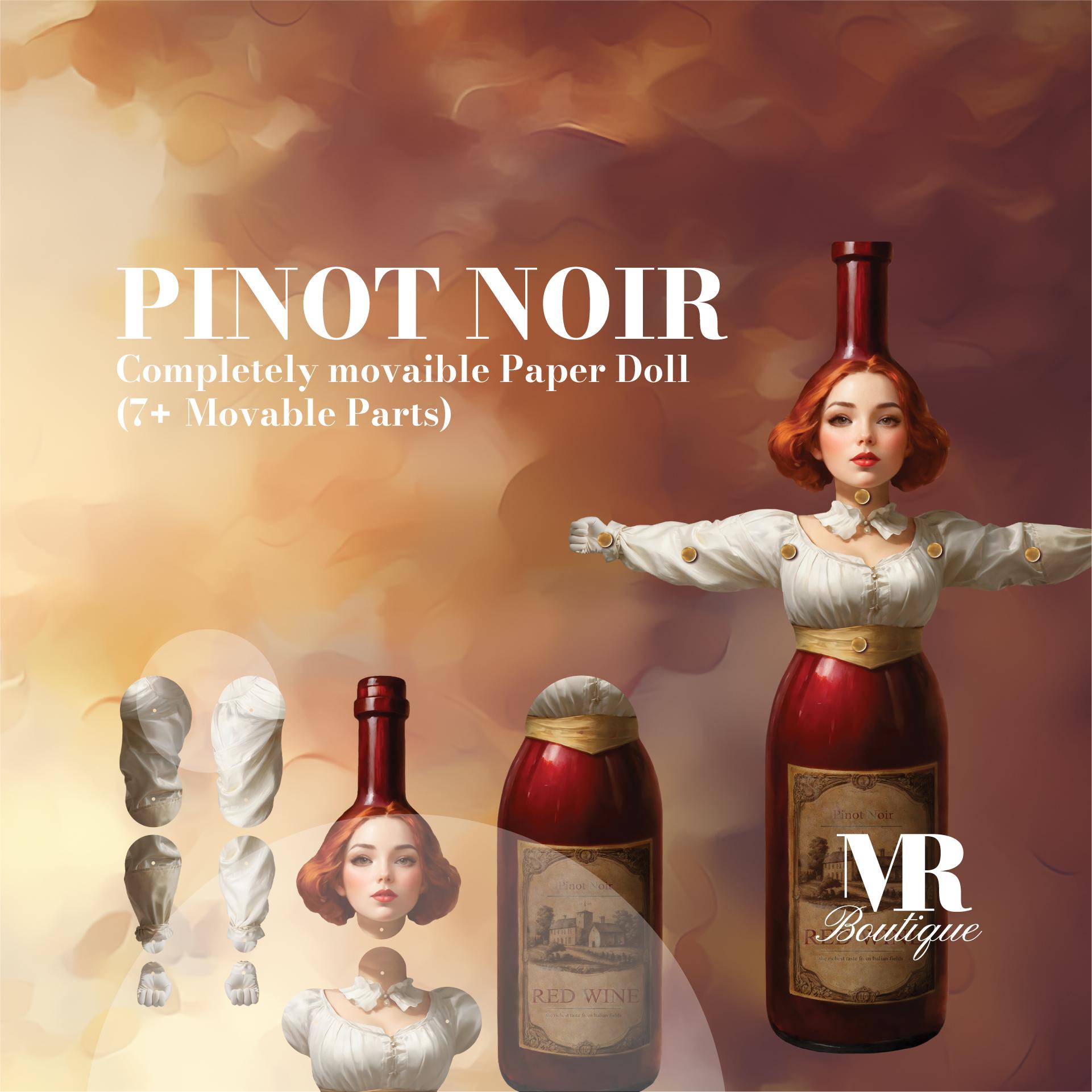 Pinot Noir Movable Paper Doll DIY Kit - SOULFUL DRINKS Collection, Perfect Unique Gift for Wine Lovers and Collectors