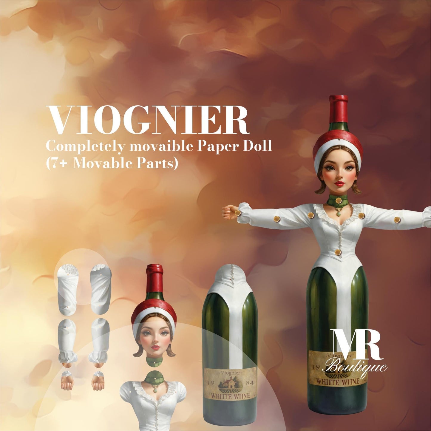 SOULFUL DRINKS Bundle Movable Paper Dolls DIY Kit - Beery Beer, Chardonnay, Pinot Noir, Viognier | Perfect Gift for Wine and Beer Lovers