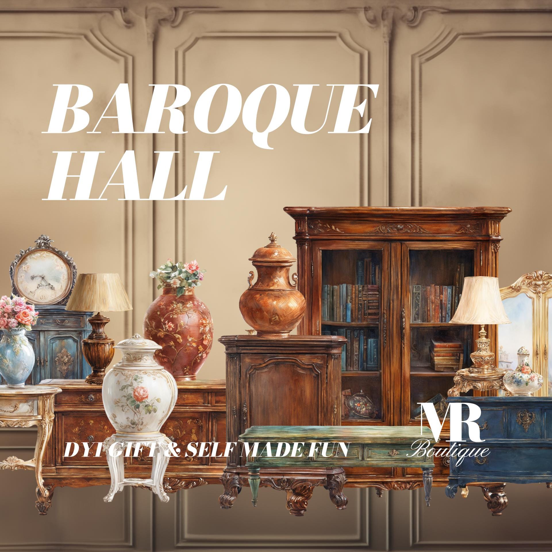 Baroque Hall Furniture DIY Kit - Vintage 15-Piece Set, Perfect for Dollhouse Collectors and Miniature Enthusiasts