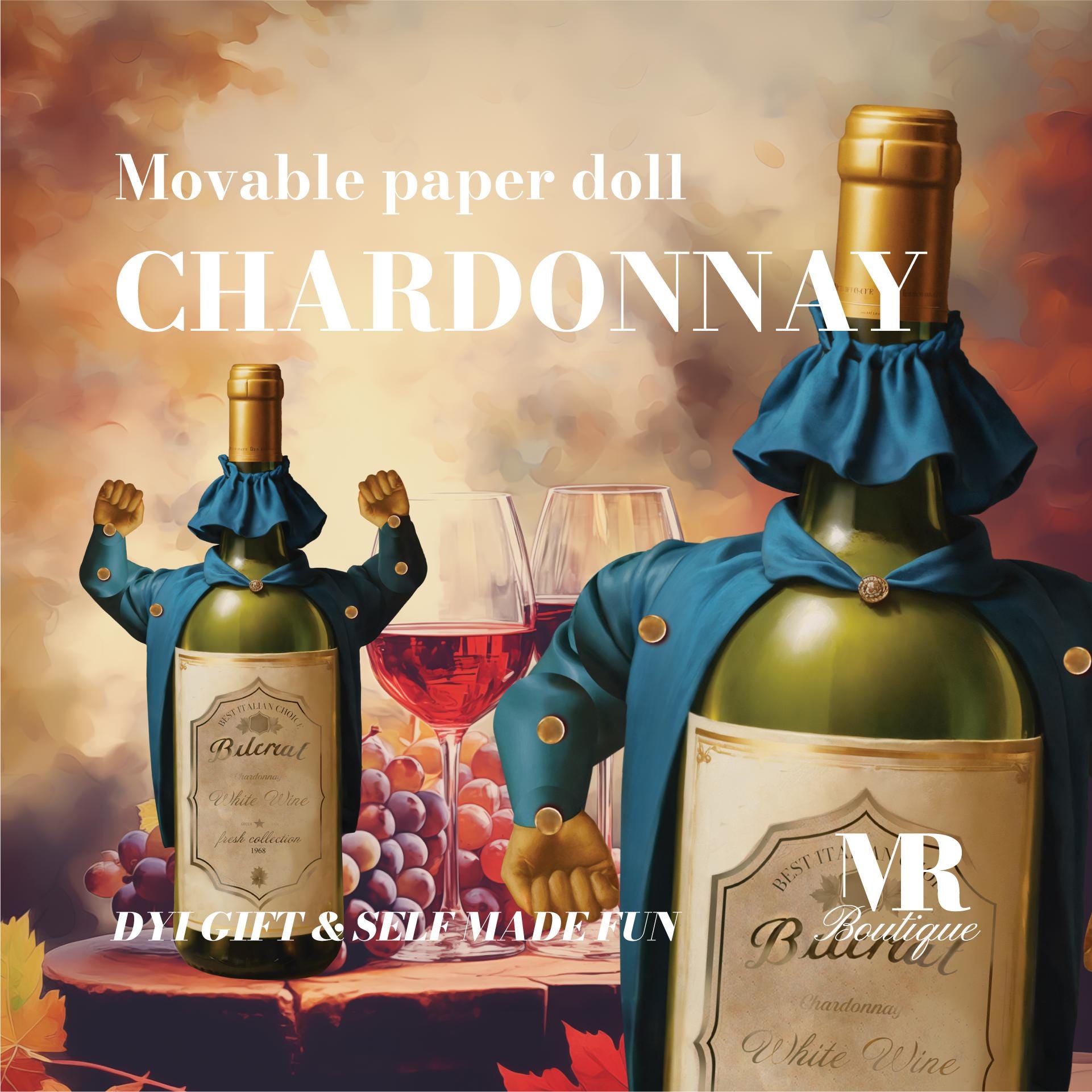 Chardonnay Movable Paper Doll DIY Kit - SOULFUL DRINKS Collection, Perfect Unique Gift for Wine Lovers and Collectors