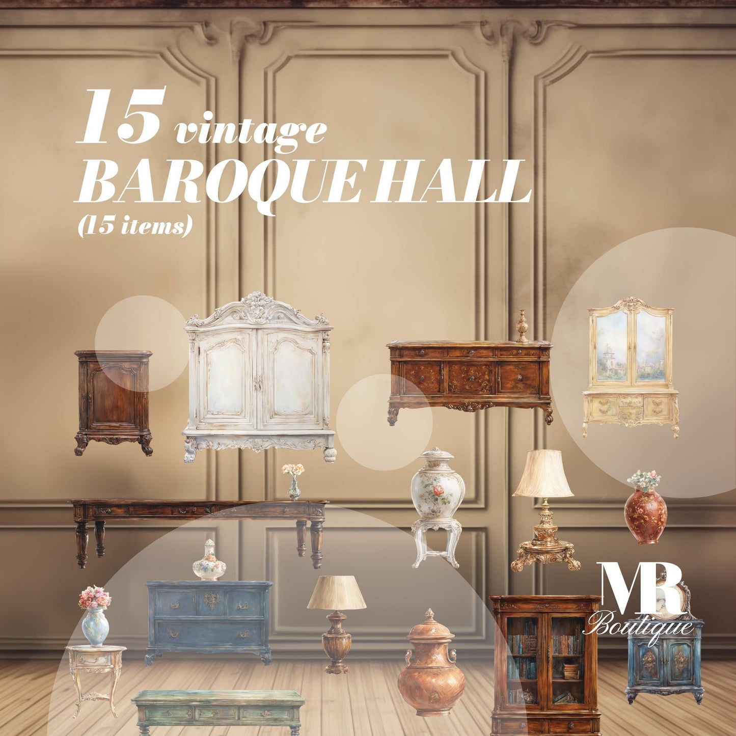 Baroque Hall Furniture DIY Kit - Vintage 15-Piece Set, Perfect for Dollhouse Collectors and Miniature Enthusiasts