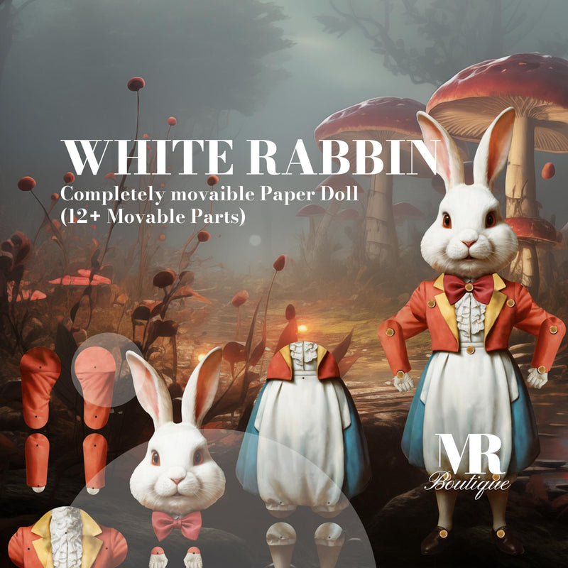 White Rabbin Movable Paper Doll DIY Kit - Alice in Whimsyland Collection, Fun and Whimsical Craft for All Ages