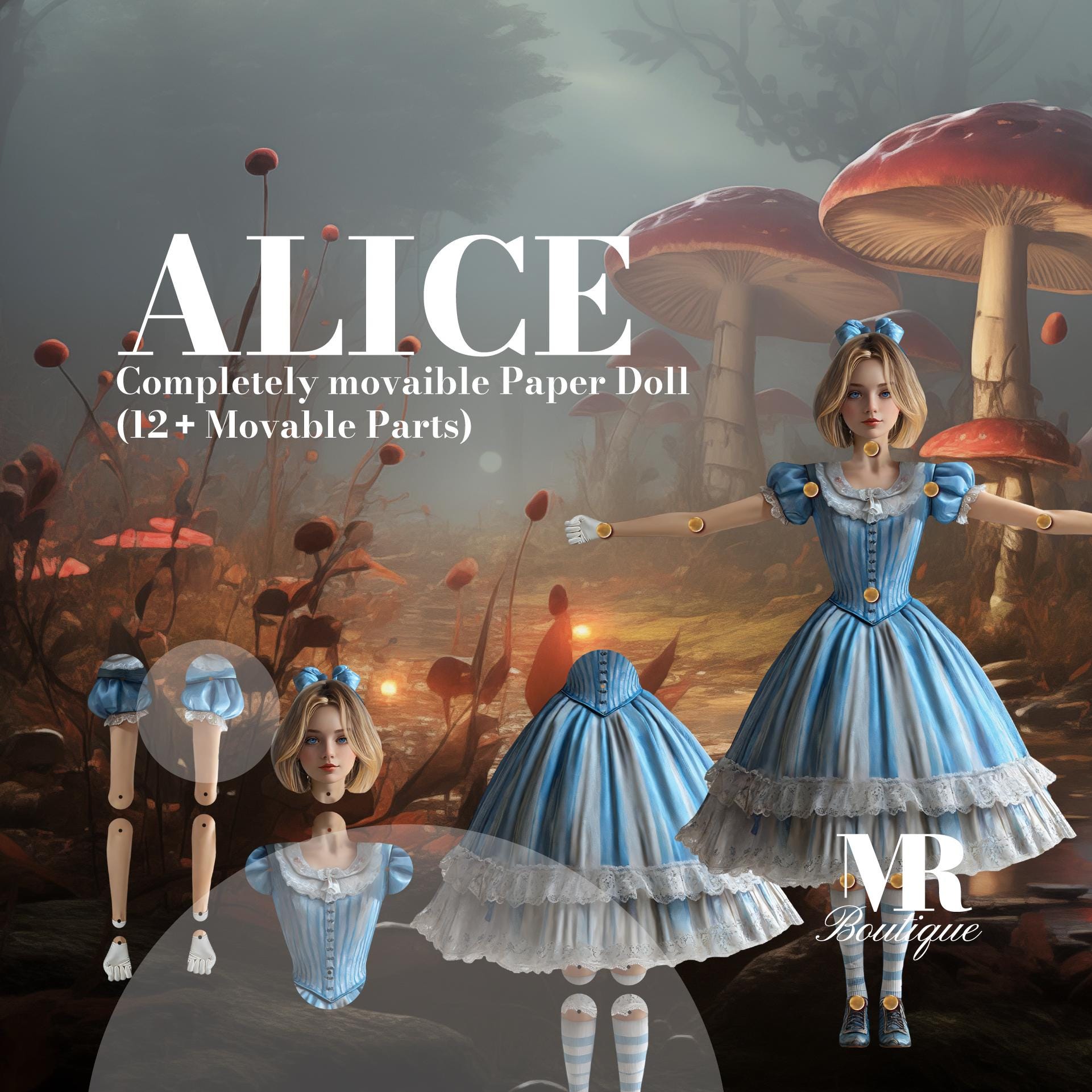 Alice Movable Paper Doll PDF - Alice in Whimsyland Collection, Perfect Unique Gift for Collectors and Fantasy Enthusiasts