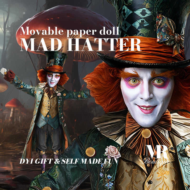 Mad Hatter Movable Paper Doll - DIY PDF Kit - Alice in Whimsyland Collection - Art Doll for Crafting and Collecting