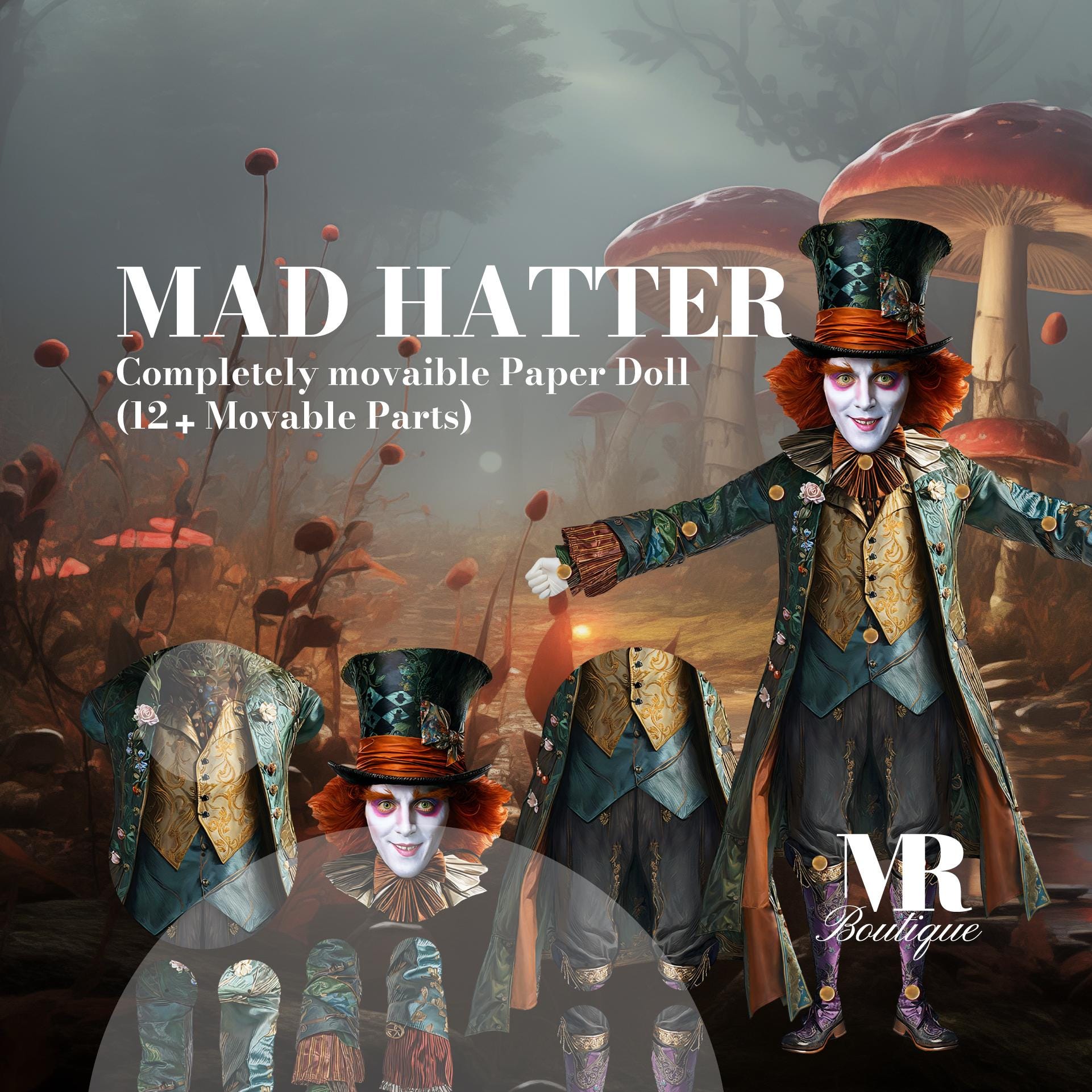 Mad Hatter Movable Paper Doll - DIY PDF Kit - Alice in Whimsyland Collection - Art Doll for Crafting and Collecting