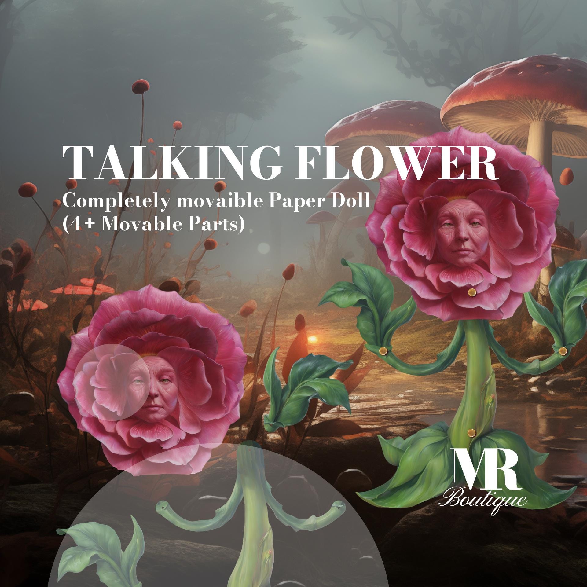 Talking Flower Movable Paper Doll DIY Kit - ALICE in WHIMSYLAND Collection, Perfect Unique Gift for Fantasy Lovers and Collectors