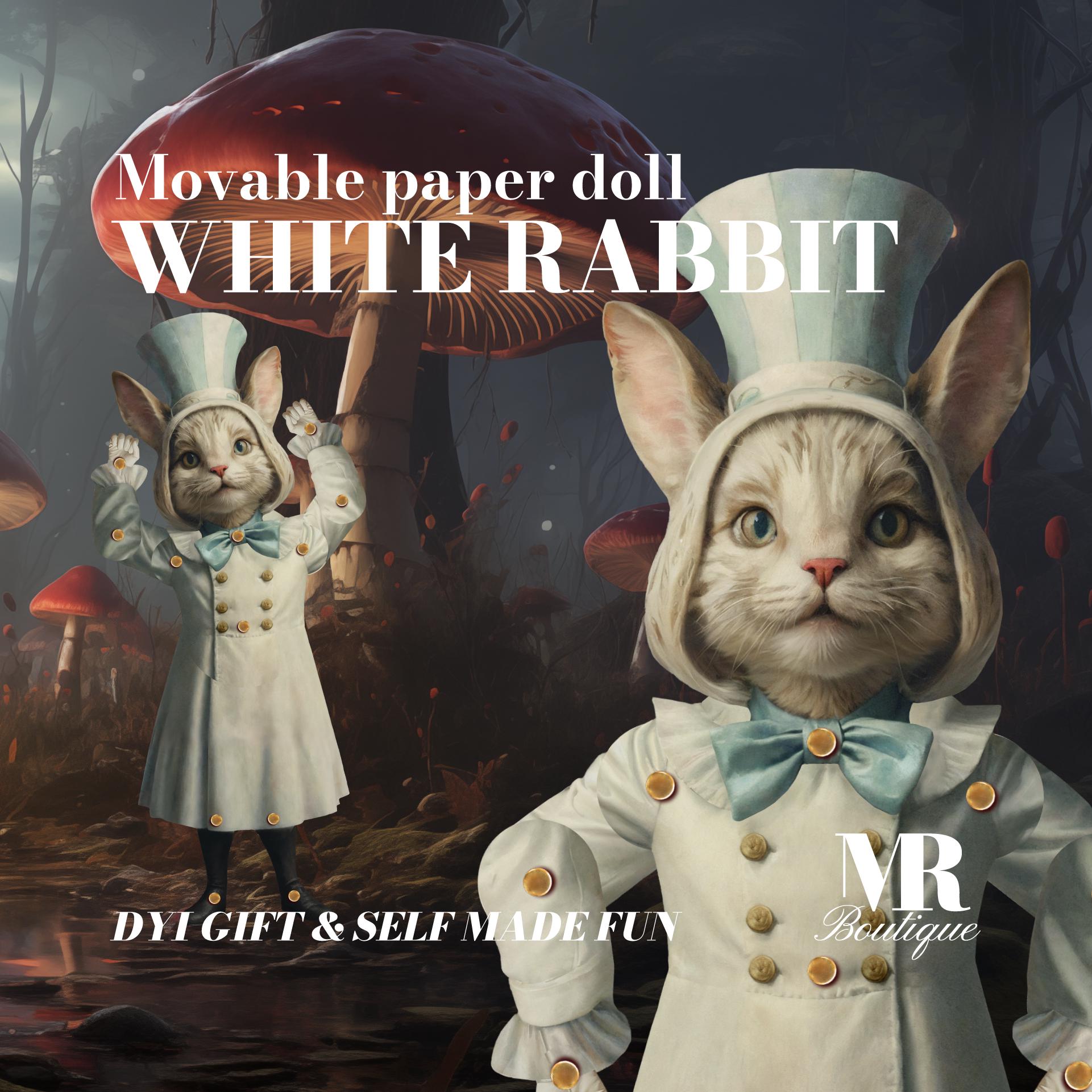 White Rabbit Movable Paper Doll DIY Kit - ALICE in WHIMSYLAND Collection, Perfect Unique Gift for Fantasy Lovers and Collectors