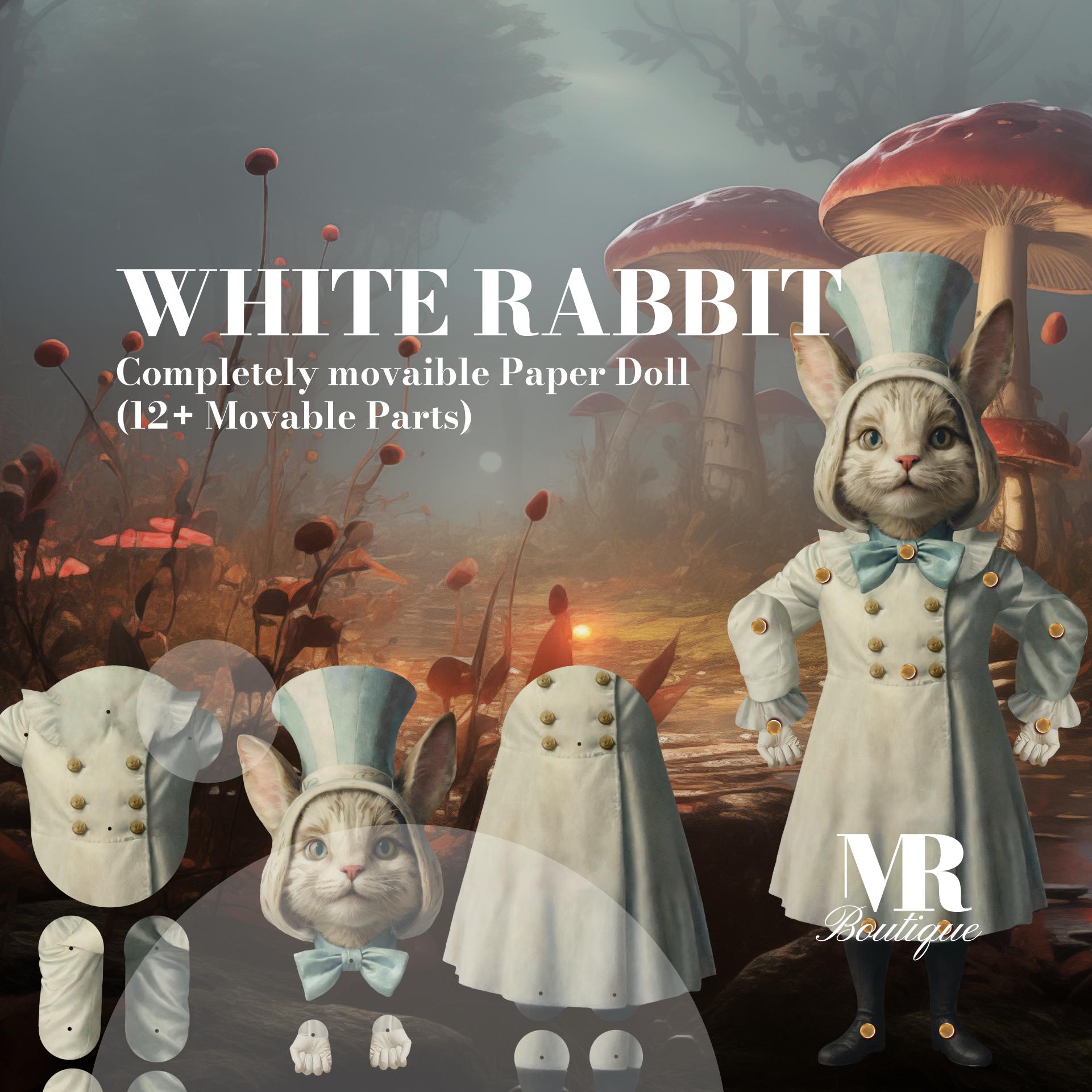 White Rabbit Movable Paper Doll DIY Kit - ALICE in WHIMSYLAND Collection, Perfect Unique Gift for Fantasy Lovers and Collectors