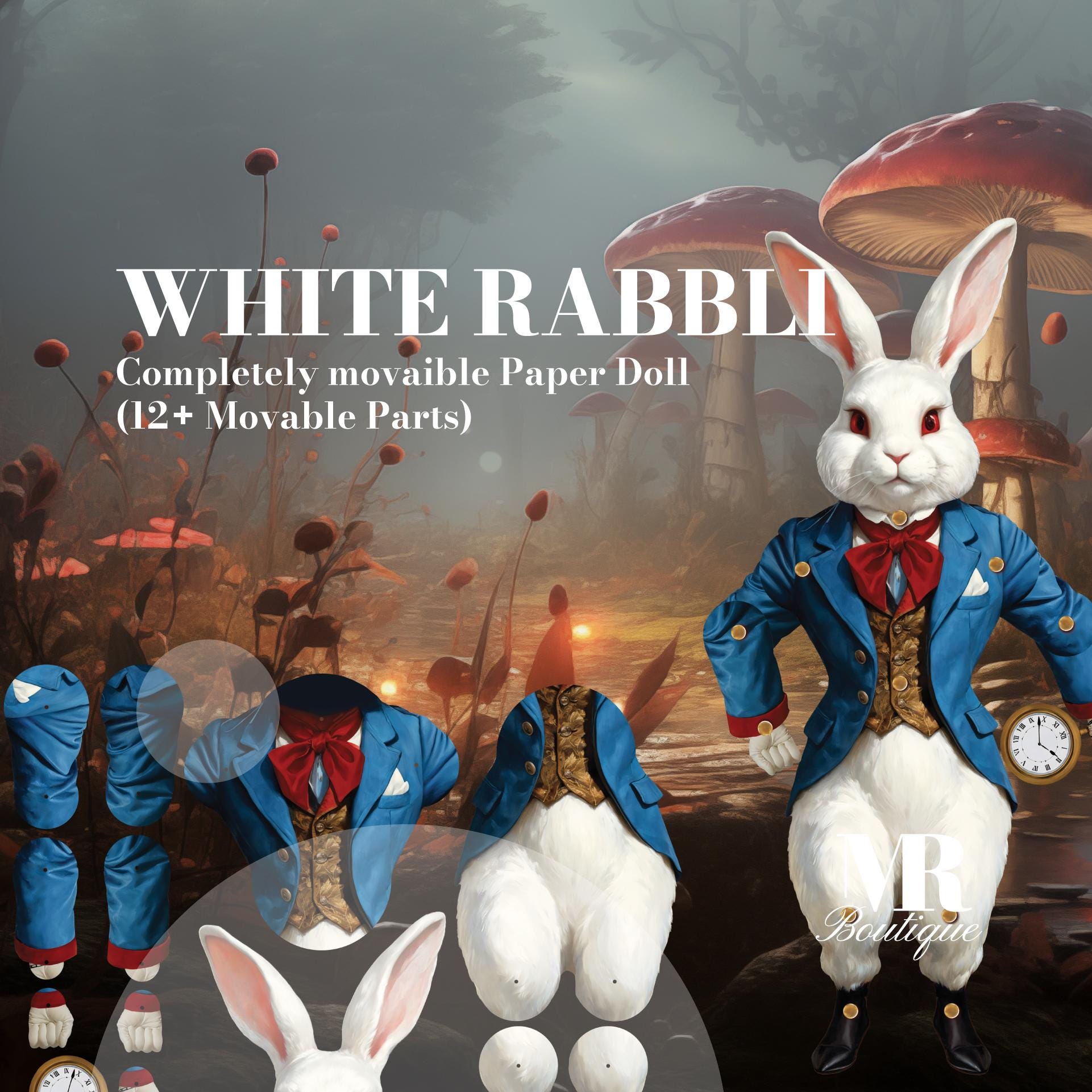 White Rabbli Movable Paper Doll DIY Kit - ALICE in WHIMSYLAND Collection, Perfect for Fantasy Lovers and Collectors