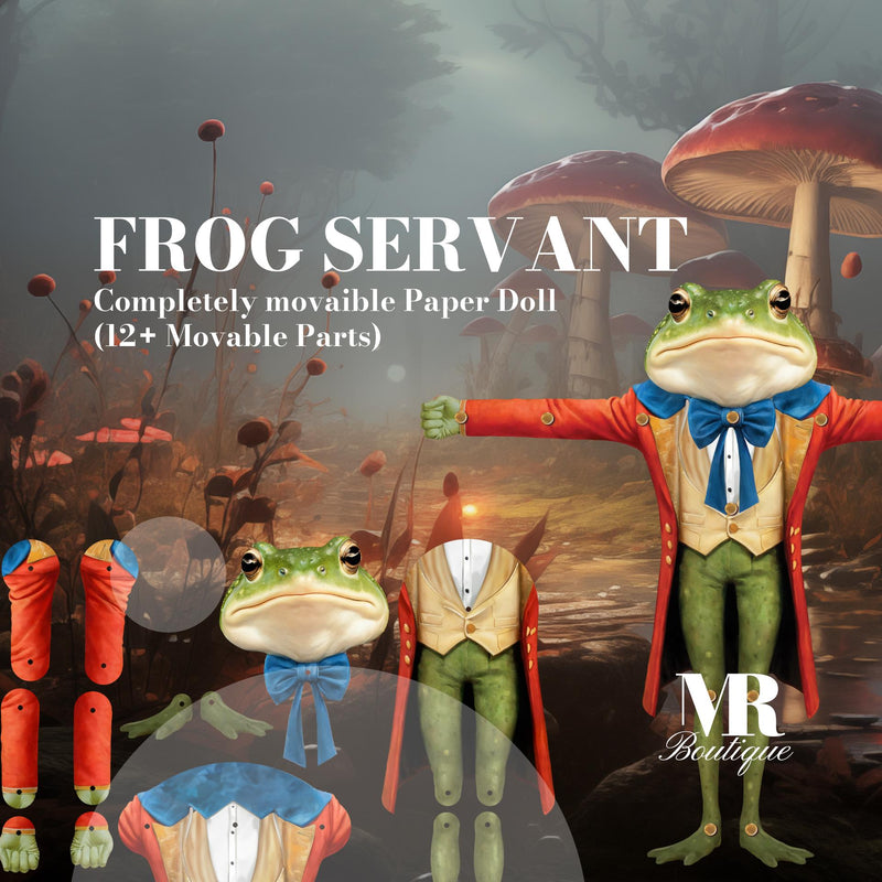 Frog Servant Movable Paper Doll DIY Kit - ALICE in WHIMSYLAND Collection, Perfect for Fantasy Lovers and Collectors