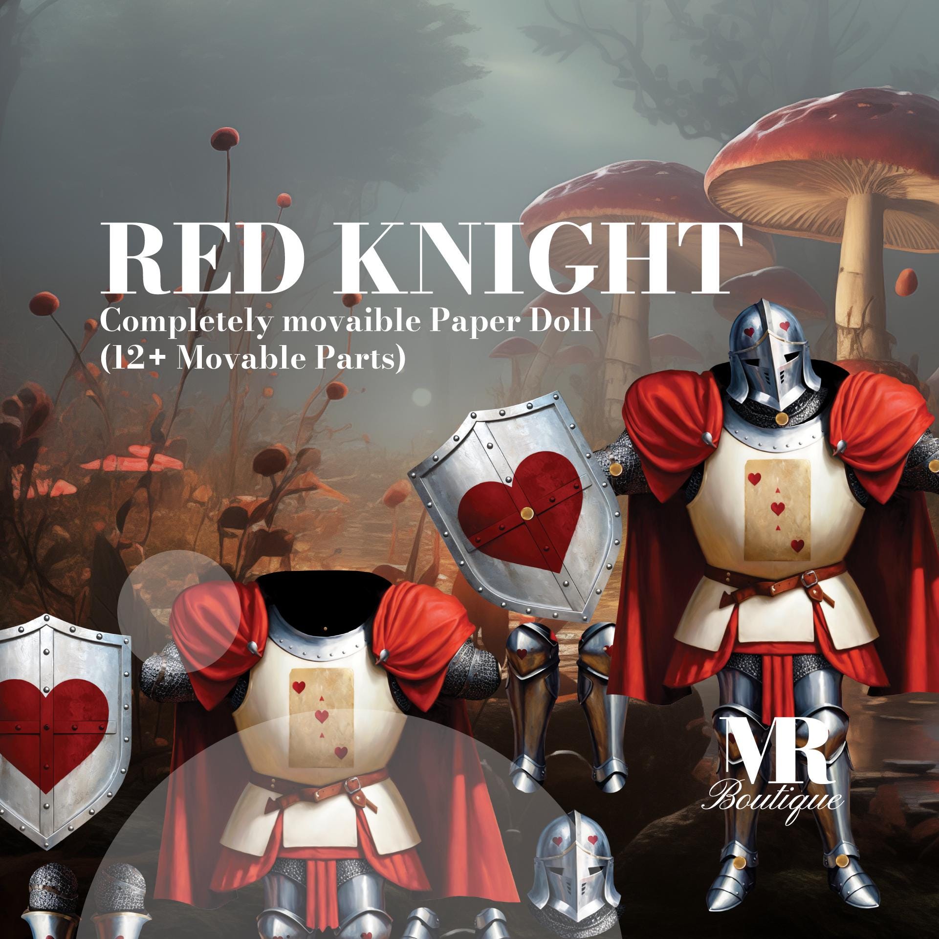 Red Knight Movable Paper Doll DIY Kit - ALICE in WHIMSYLAND Collection, Perfect Unique Gift for Fantasy Lovers and Collectors