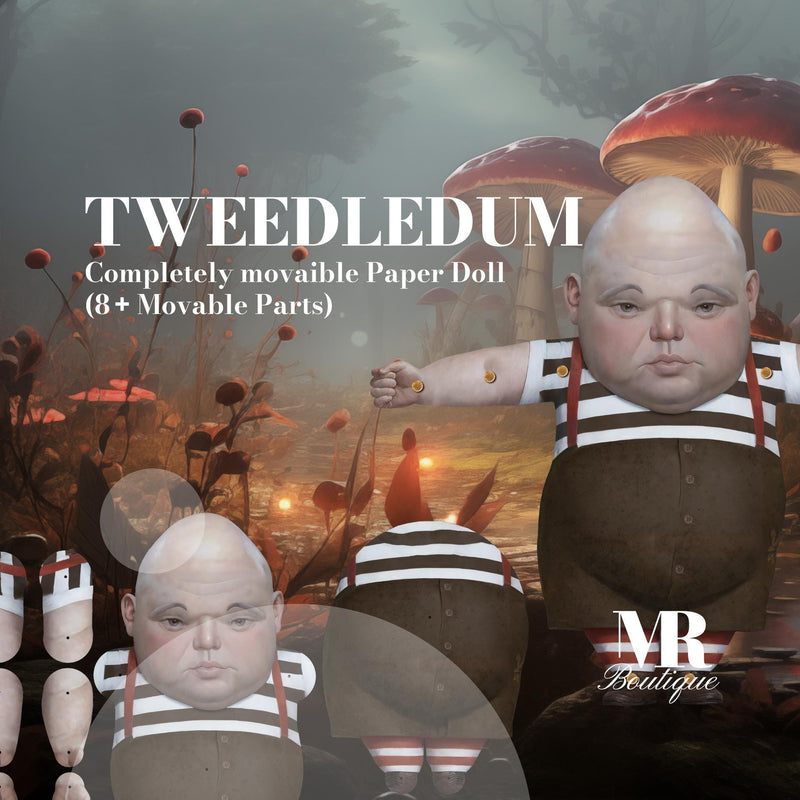 Tweedledum Movable Paper Doll DIY Kit - ALICE in WHIMSYLAND Collection, Perfect Unique Gift for Fantasy Lovers and Collectors