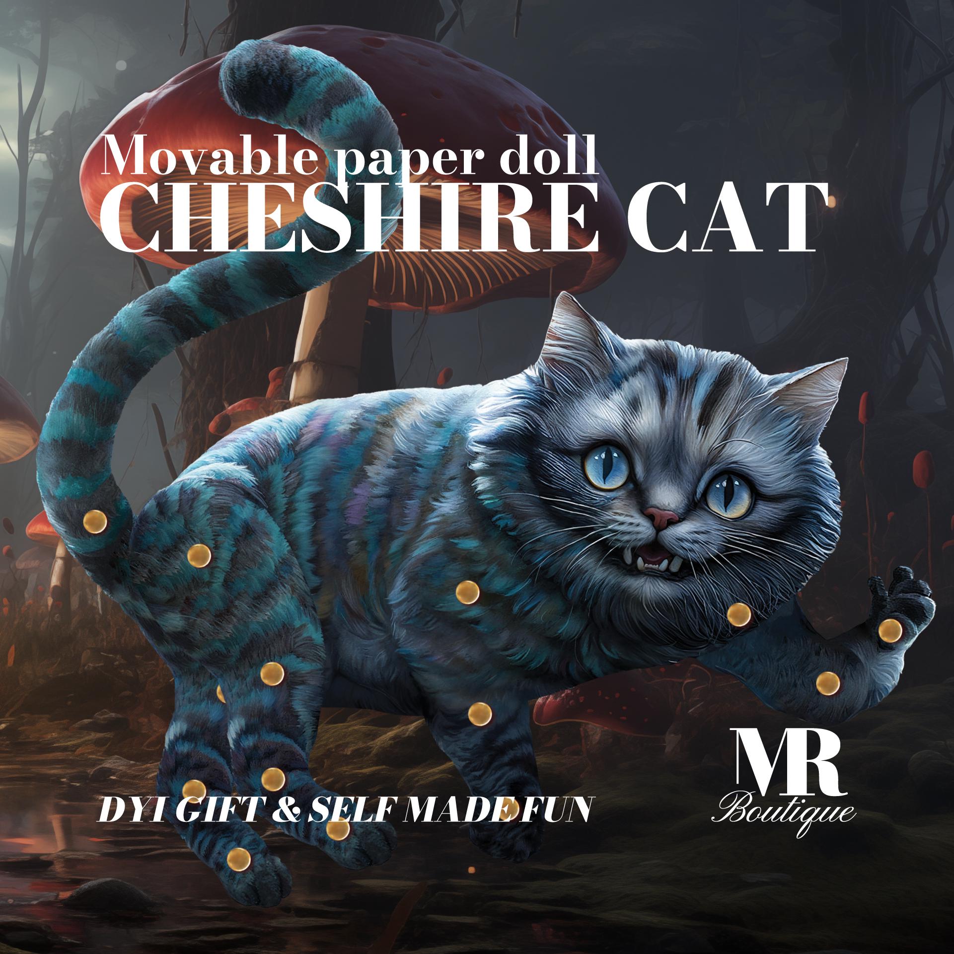 Cheshire Cat Movable Paper Doll DIY Kit - ALICE in WHIMSYLAND Collection, Perfect Unique Gift for Fantasy Lovers and Collectors