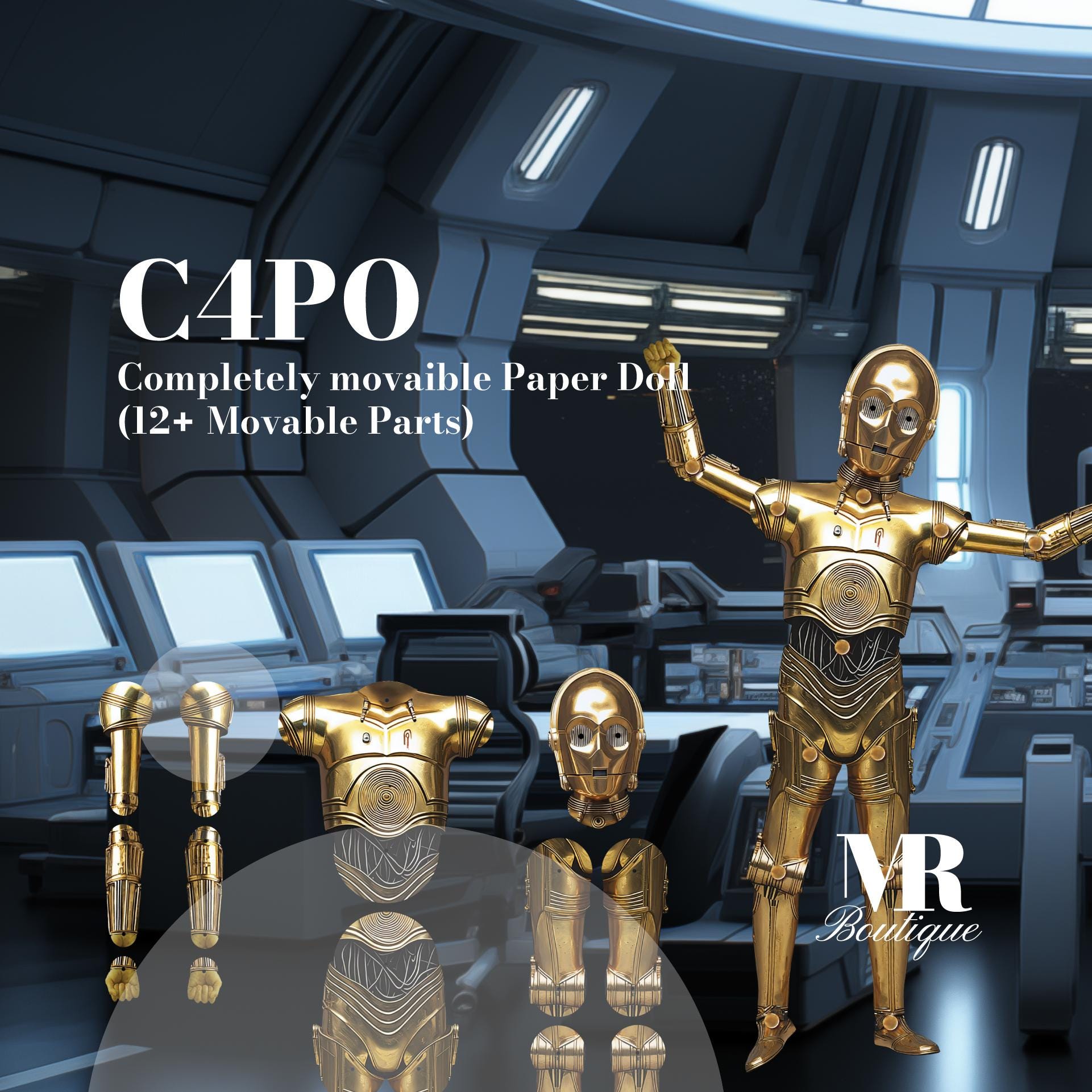 C4PO Movable Paper Doll – DIY Sci-Fi Robot Craft for Creative Fun and Display – Unique Paper Art Gift