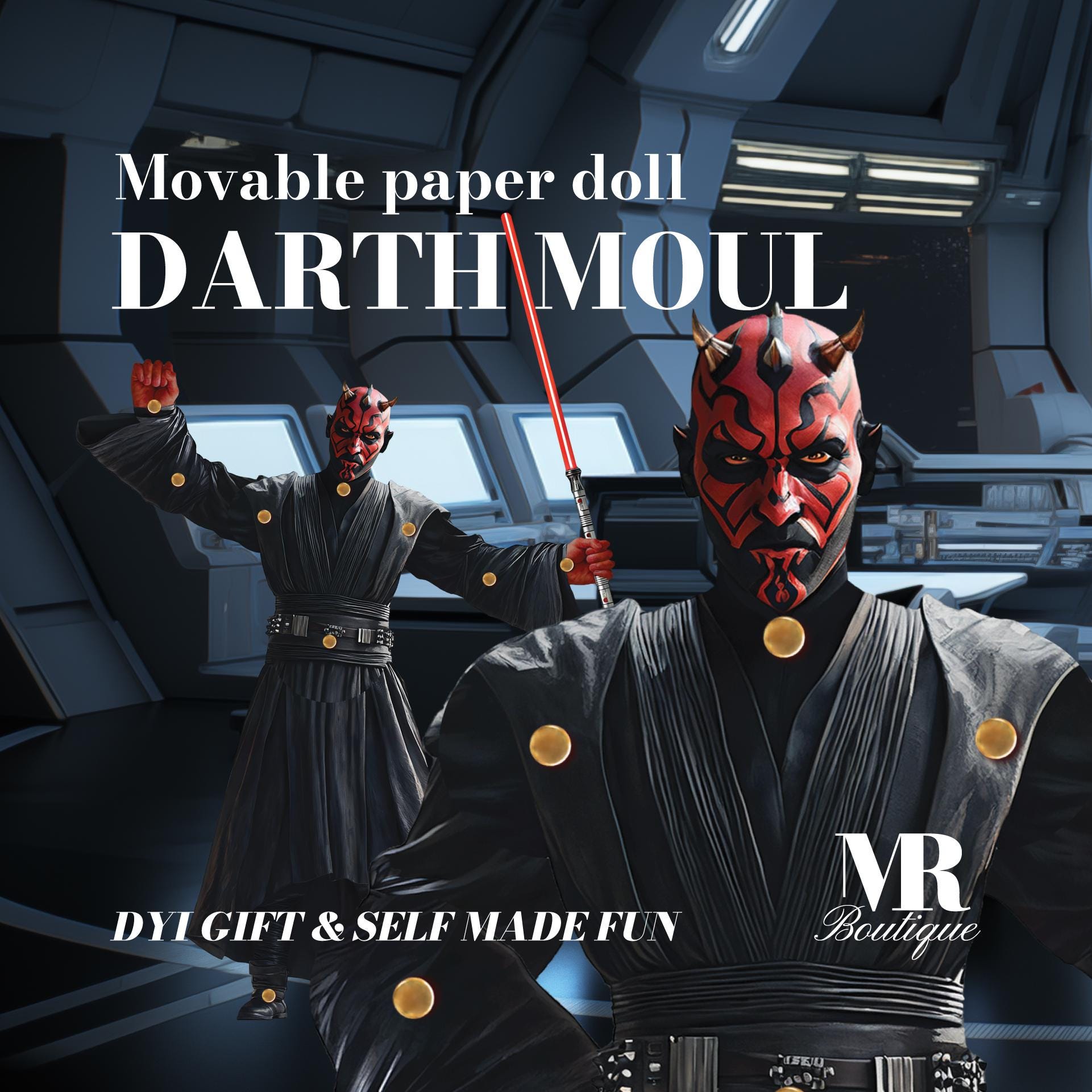 Darth Moul Movable Paper Doll – DIY Sci-Fi Villain Craft for Creative Fun and Display – Unique Paper Art Gift