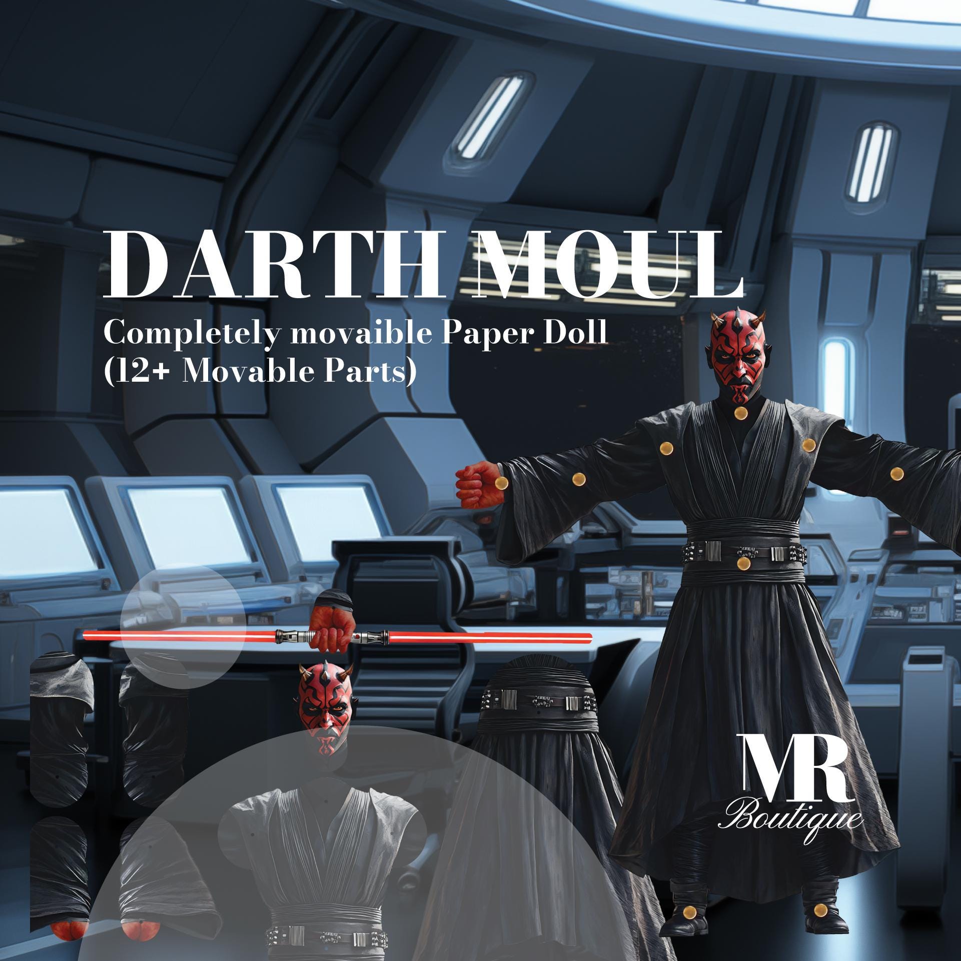 Darth Moul Movable Paper Doll – DIY Sci-Fi Villain Craft for Creative Fun and Display – Unique Paper Art Gift