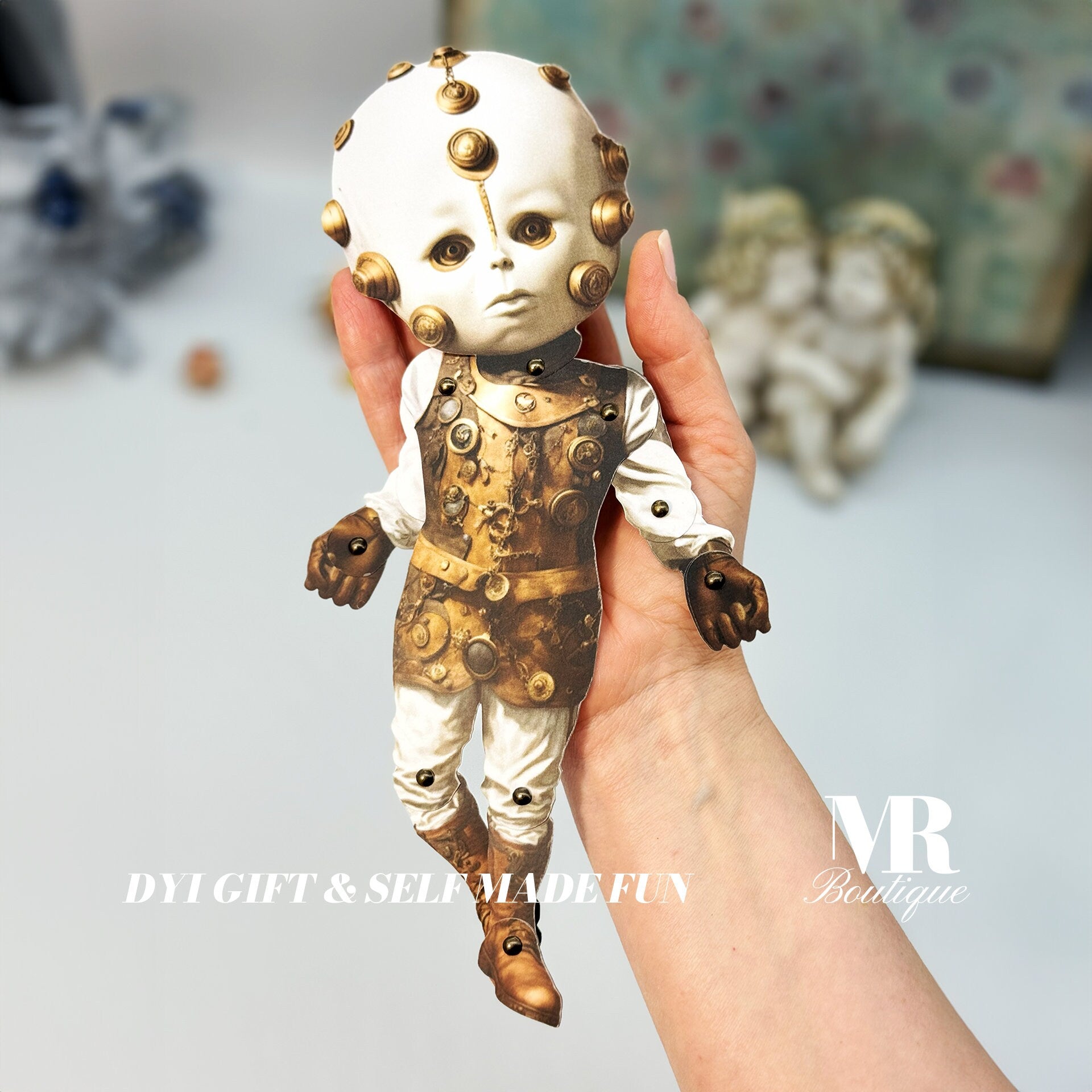 Articulated Steampunk Doll Kit with Golden Egg • Printable Victorian-Inspired Paper Model Art Cultural Decor DIY • Movable Articulated Doll