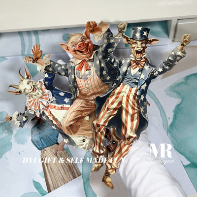USA BUSTERS Movable Vintage Paper Doll Party Animals: Printable articulated Dolls Set DIY doll pdf Paper dolls Retro Style Vintage doll