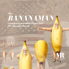 Bananaman - Articulated Banana Costume Paper Doll • Cute Creature Doll Articulated Paper Doll Movable Vintage Paper Doll Party Retro Style