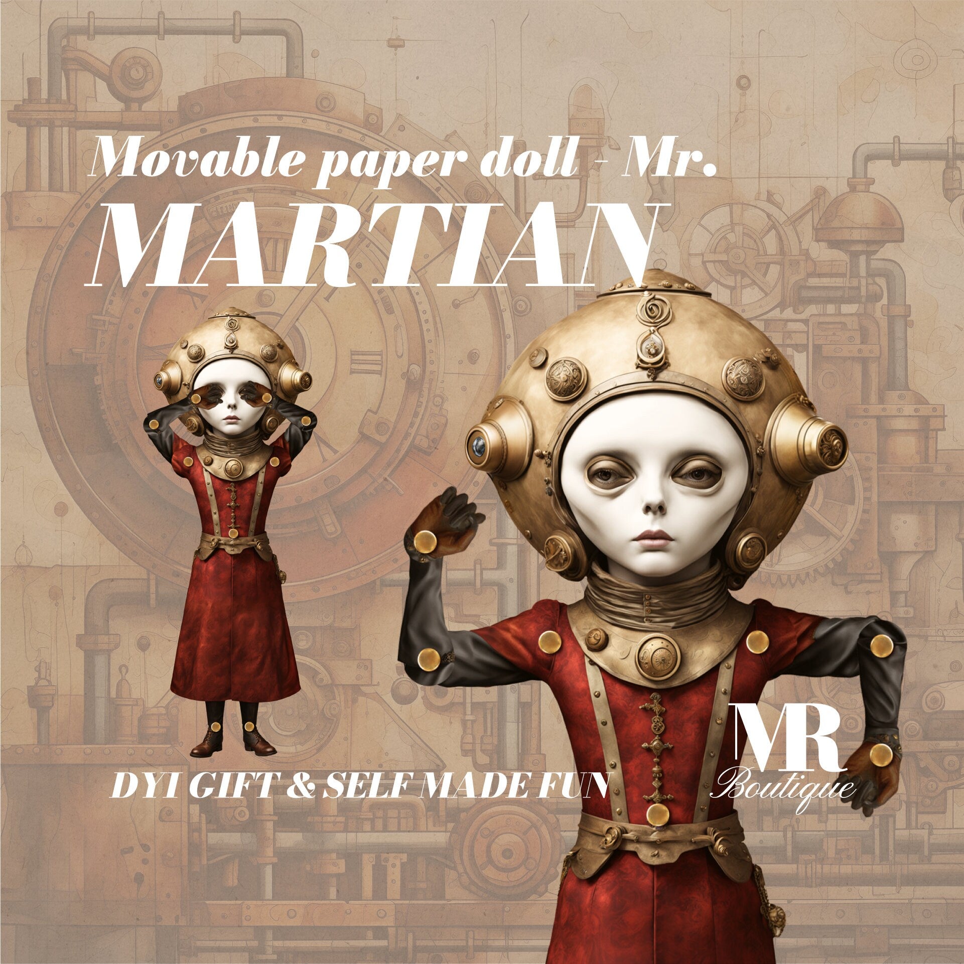 Mr. Martian: The Red Planet Explorer – An Articulated Steampunk Paper Doll Kit for Sci-Fi Enthusiasts Movable Vintage Doll Retro Style