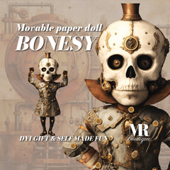 BONESY Steampunk Skeleton Paper Doll • DIY Craft Kit, Articulated Dancing Skeleton • Movable Articulated Doll for Crafting