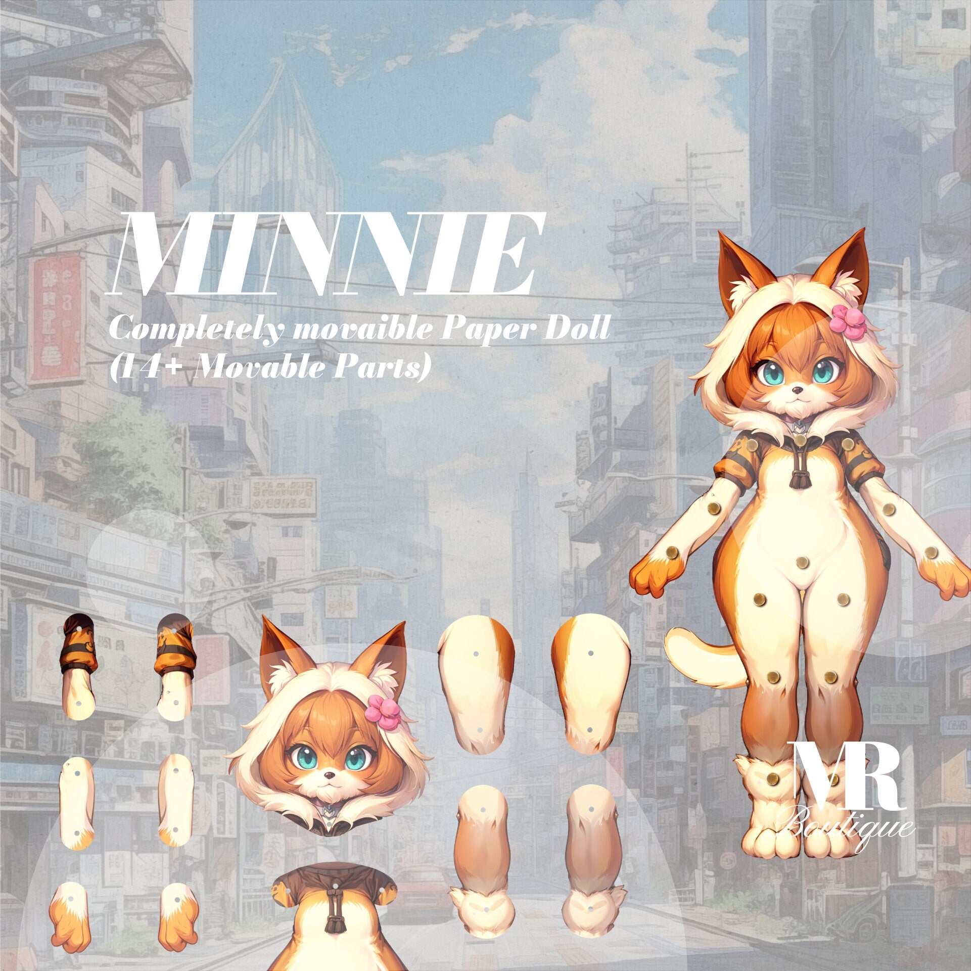 Minnie Furry Adopt Movable Doll • Customizable DIY Paper Toy • Printable Toy • Movable Parts for Crafting and Collectible • Articulated doll