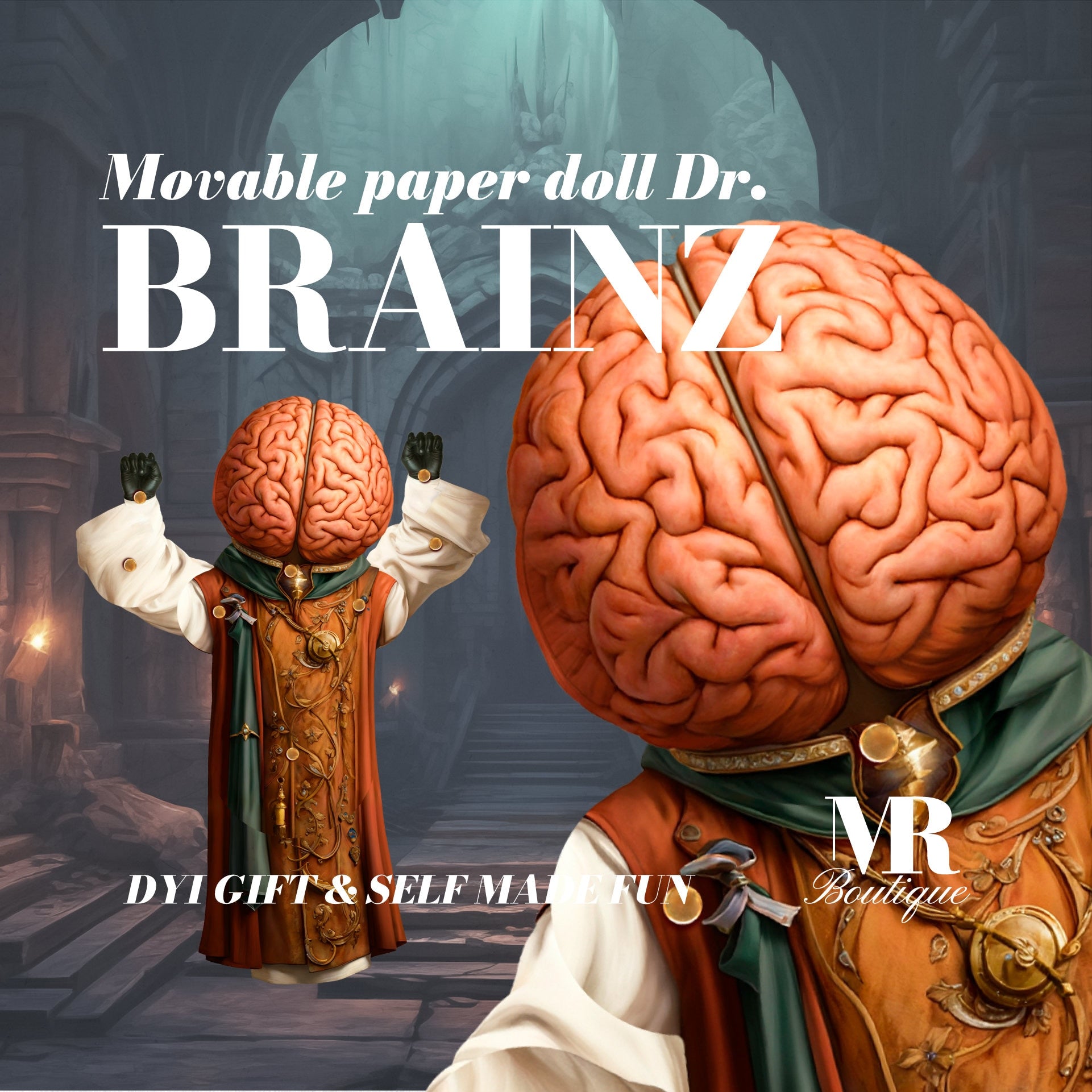 Articulated Dr. Brainz Paper Doll, DIY Craft Brain Figure, Creative Educational Toy, Anatomy Learning Kit, Fantasy Dungeon Toy