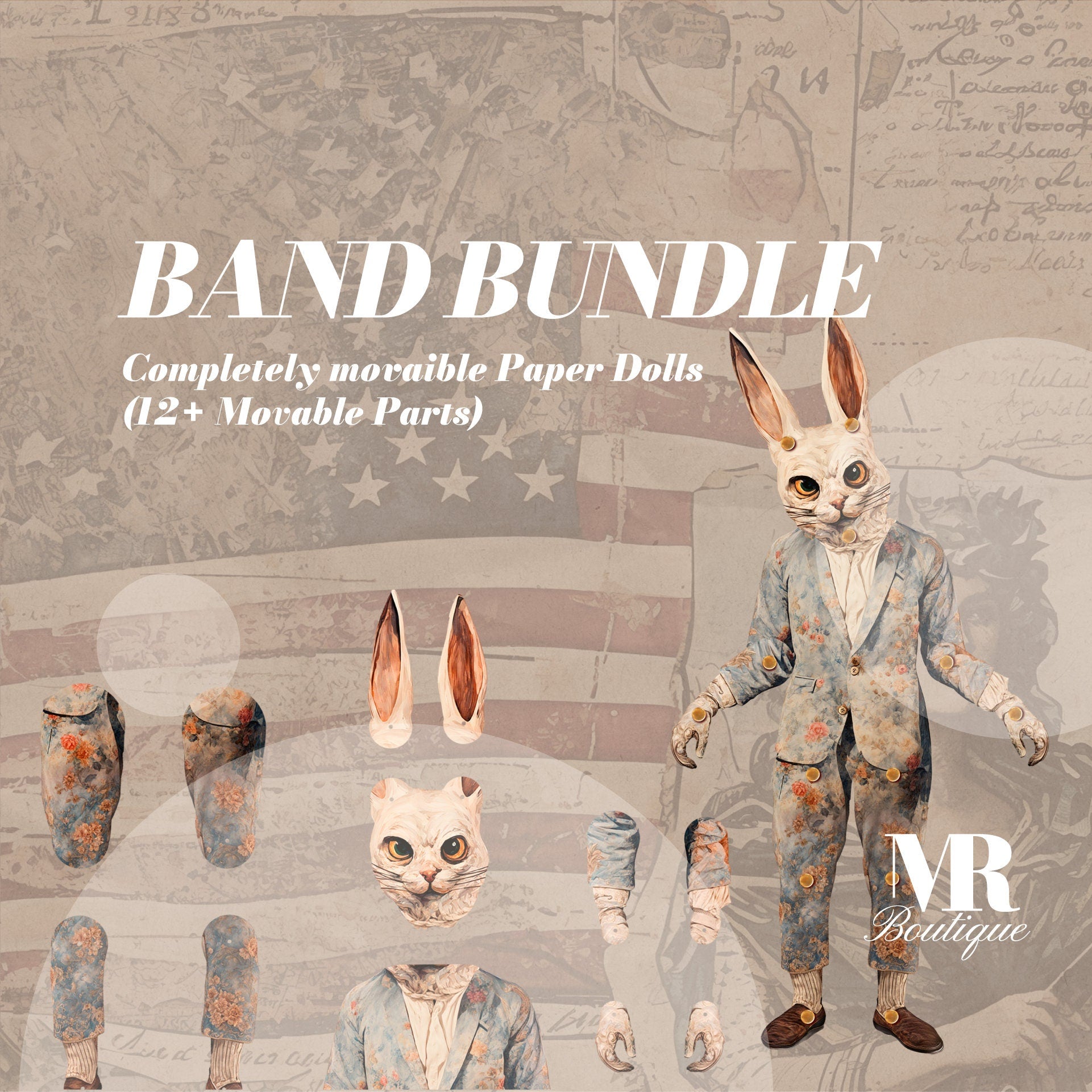 BAND BUNDLE: Enchanted Woodland & Patriotic Party Animals DIY Paper Doll Set - Mr. Froggys, Mr. Rabz, Mr. Foxy Articulated Craft Kits