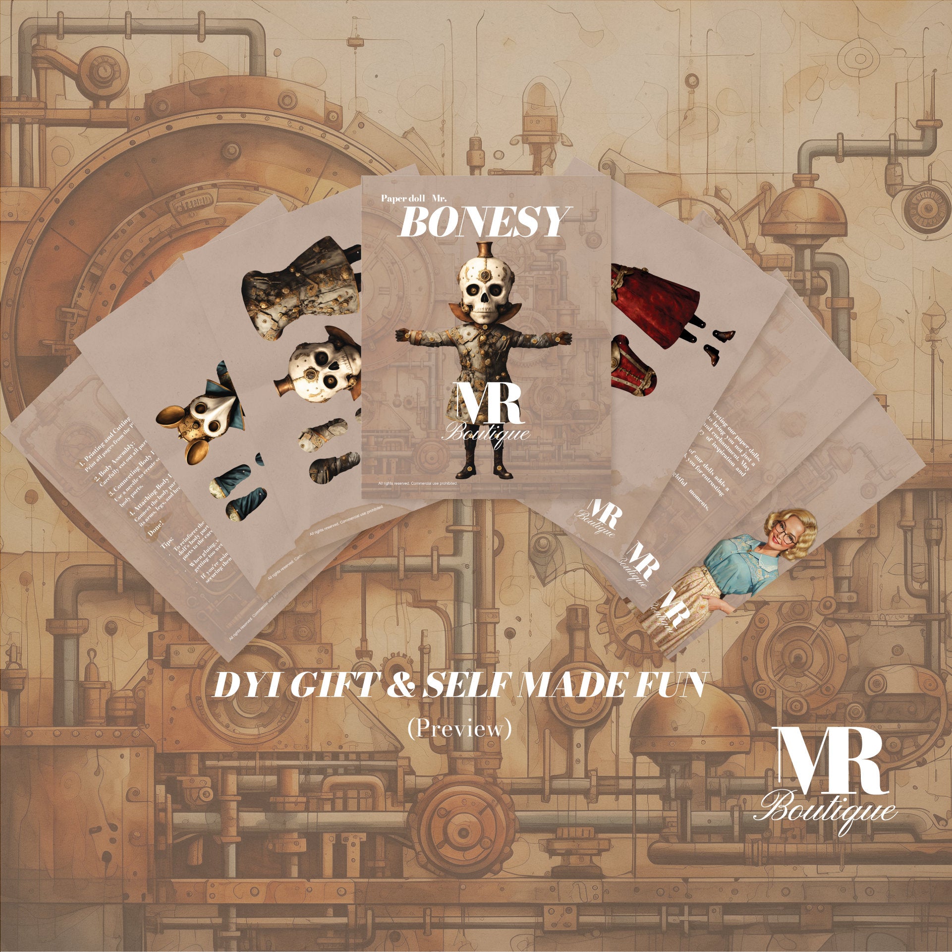 LUNAR BUNDLE: Celestial Steampunk Collection - BONESY, Mr. Martian & Mr. Ratsy Articulated Paper Doll Kits