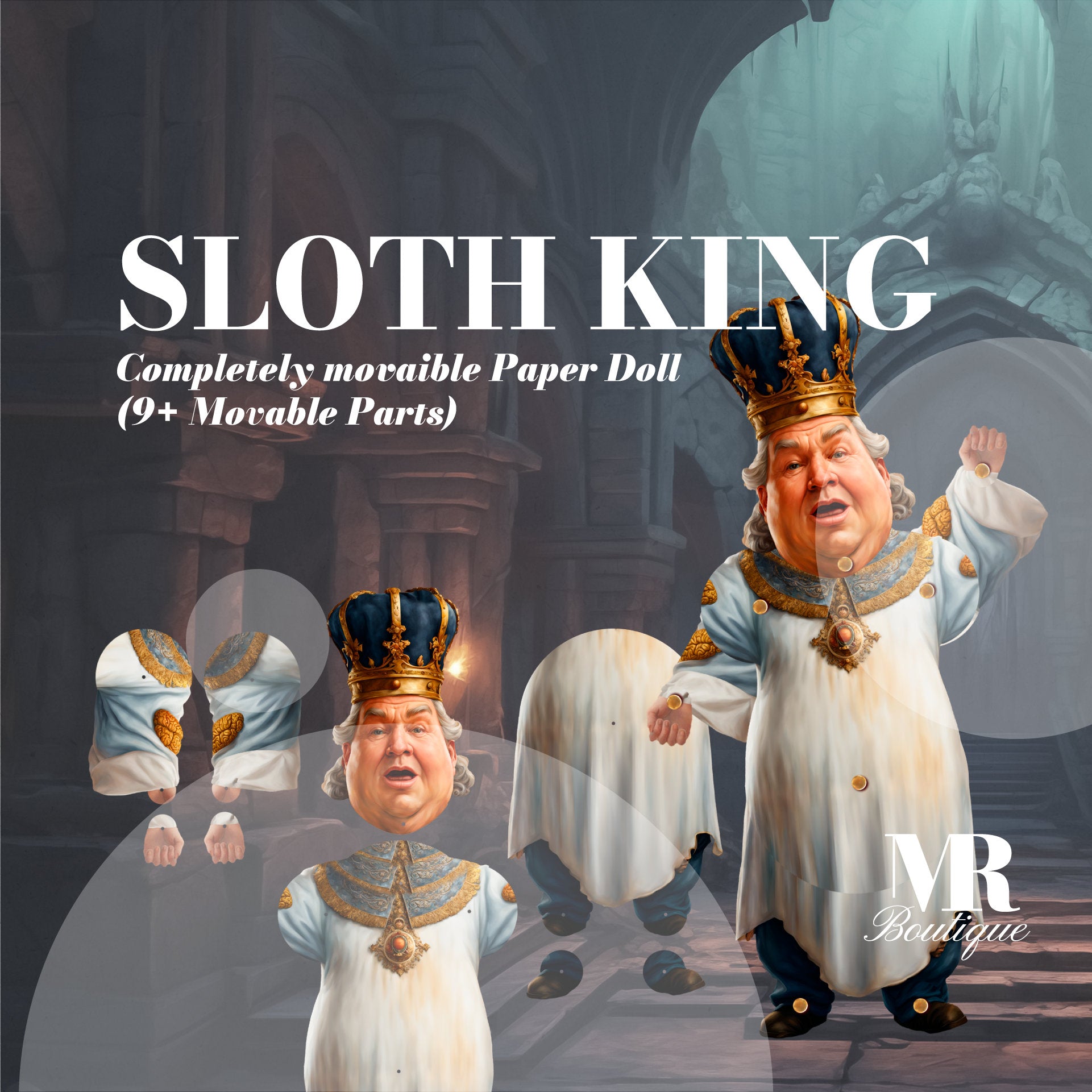 Sloth King - Articulated Paper Doll, Regal DIY Craft Kit, Movable Play Figure, Kids Activity, Action Figure